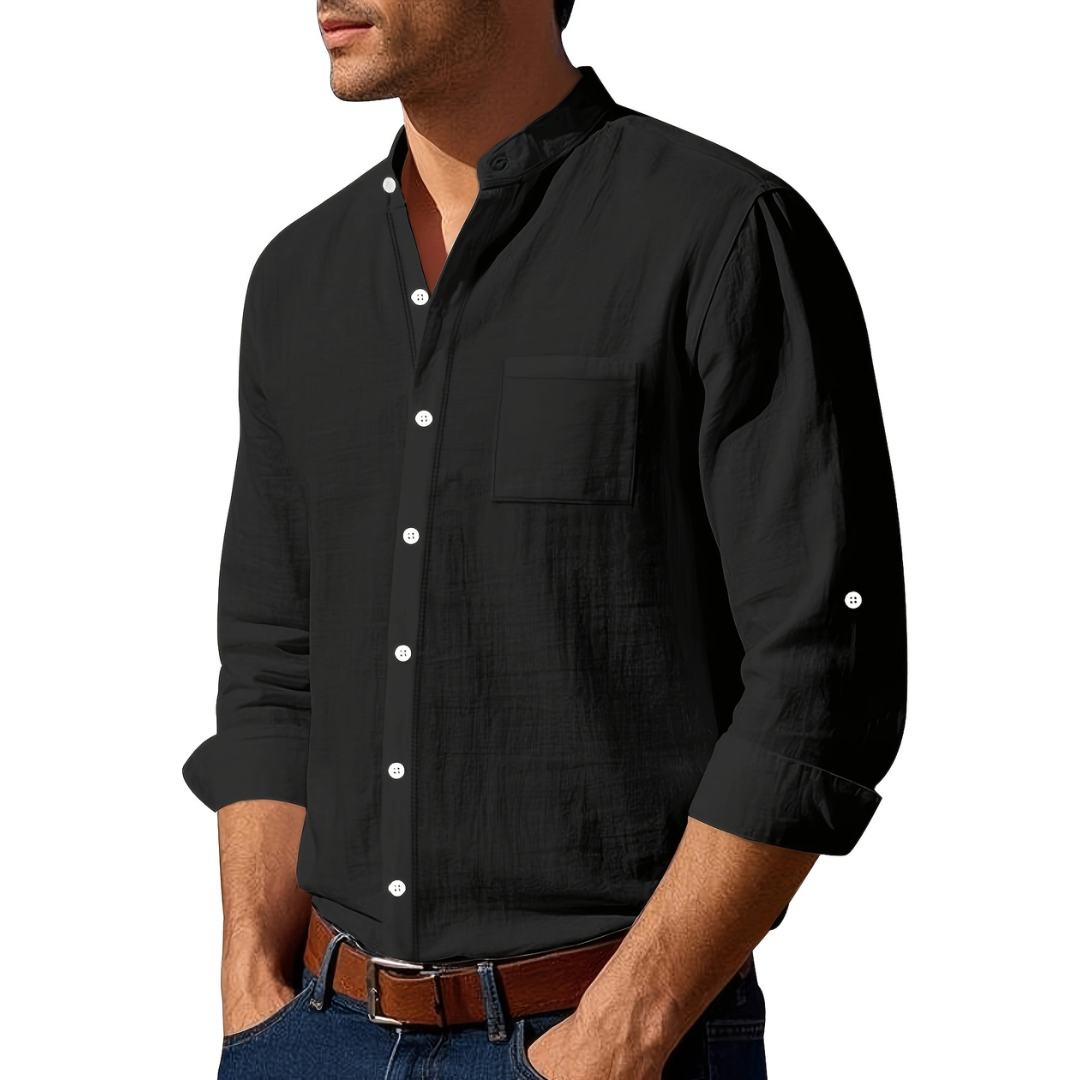 Atelier Rivelle | Chemise Lin Homme Mi-Saison Col Montant Respirant Décontracté