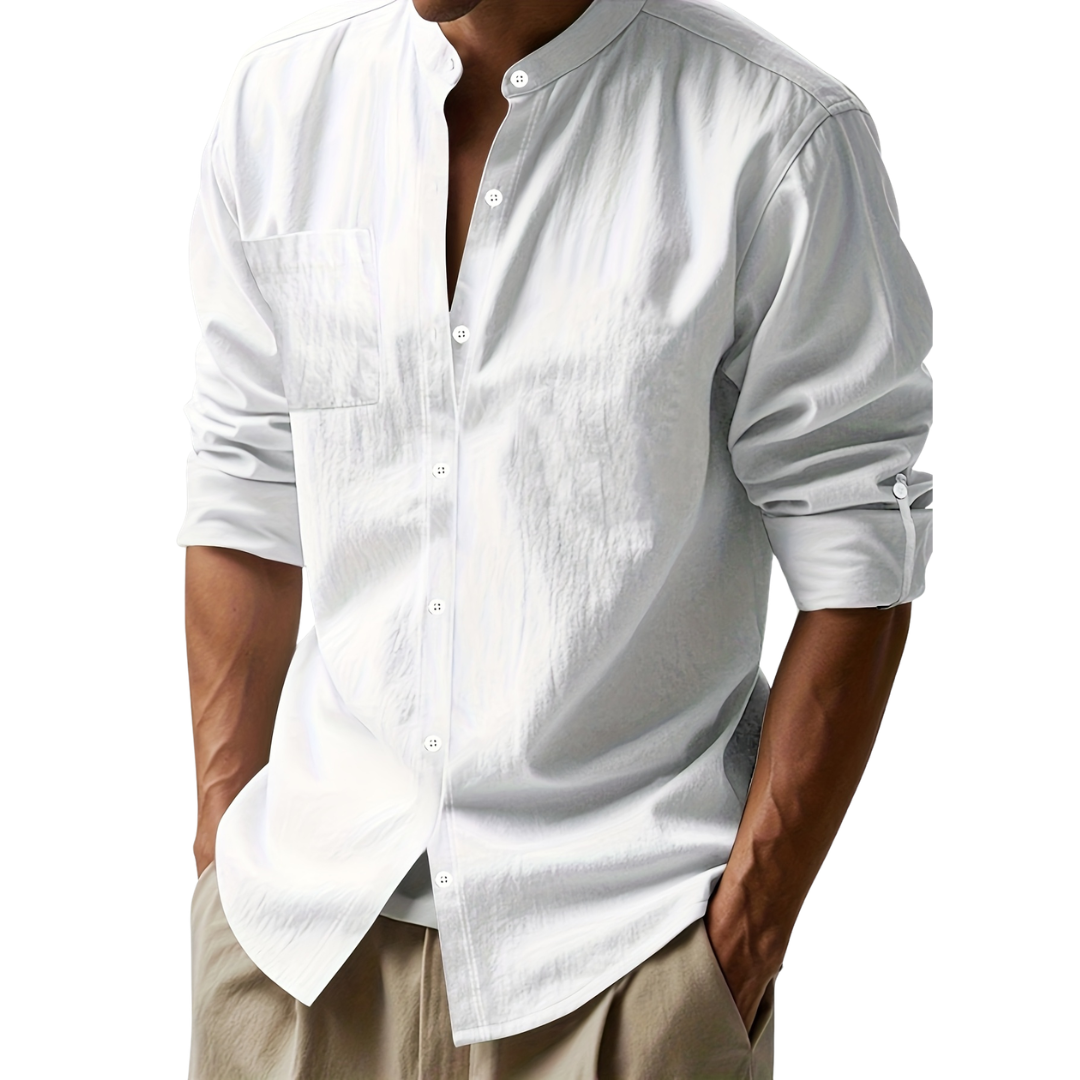 Atelier Rivelle | Chemise Lin Homme Mi-Saison Col Montant Respirant Décontracté