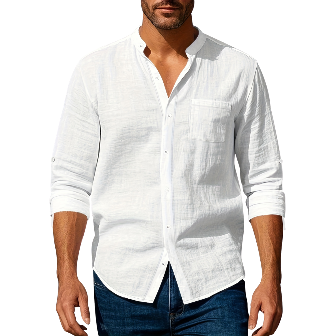 Atelier Rivelle | Chemise Lin Homme Mi-Saison Col Montant Respirant Décontracté