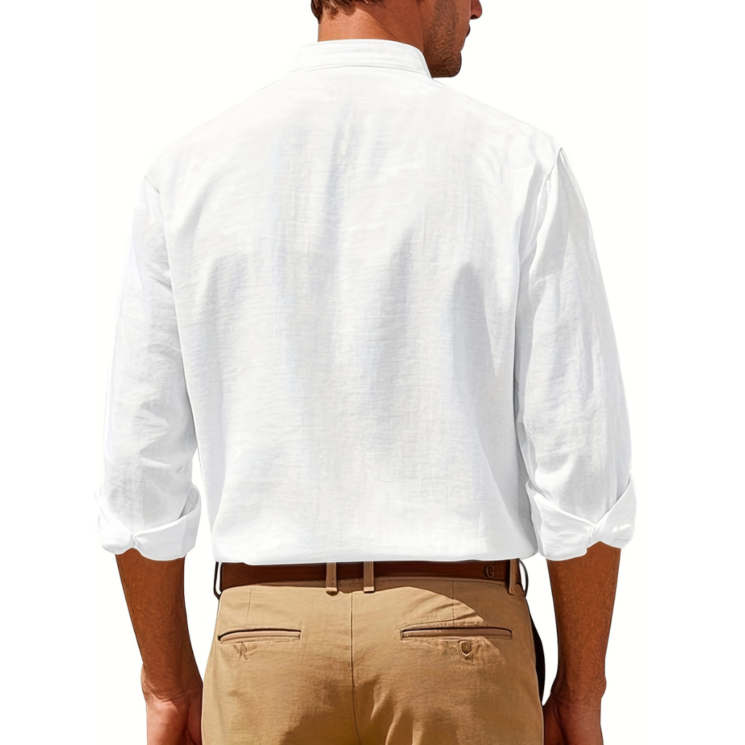 Atelier Rivelle | Chemise Lin Homme Mi-Saison Col Montant Respirant Décontracté