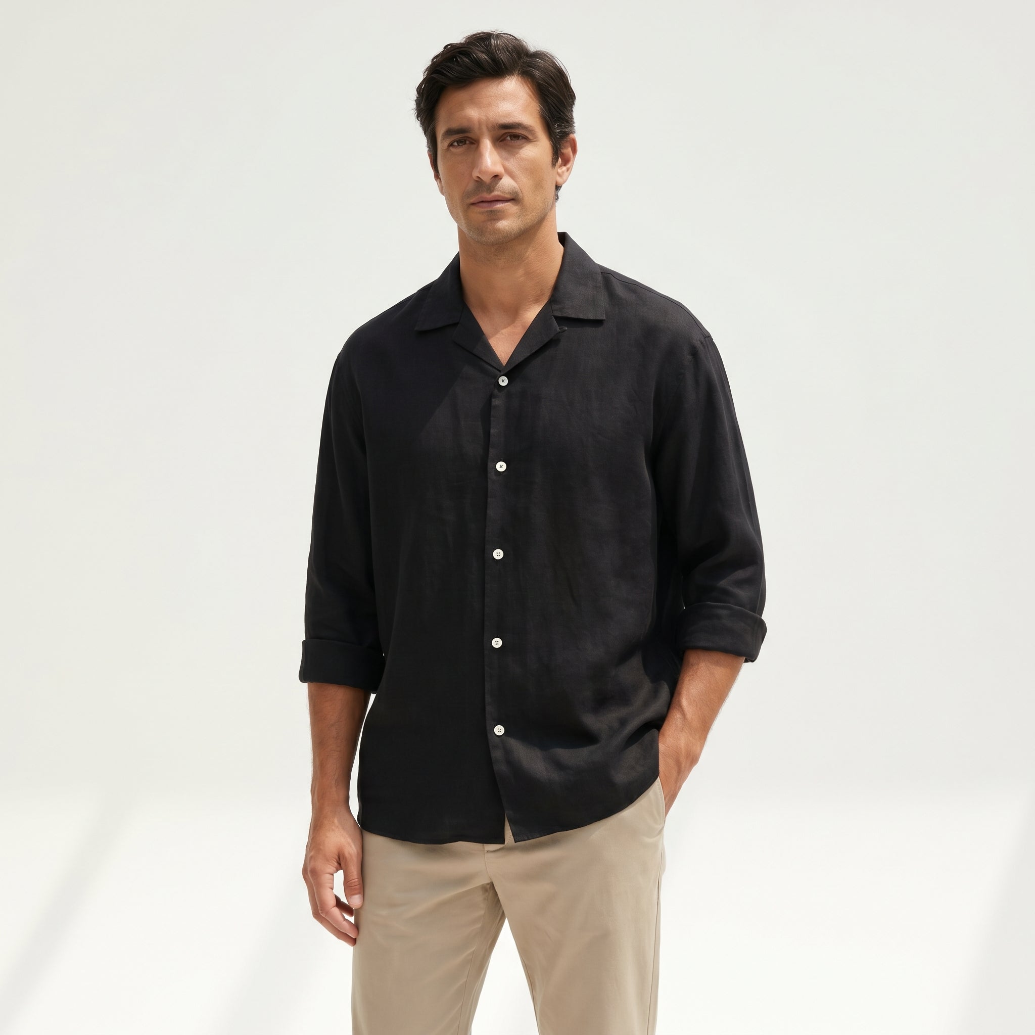 Atelier Rivelle | Chemise Lin Homme Mi-Saison Col Montant Respirant Décontracté