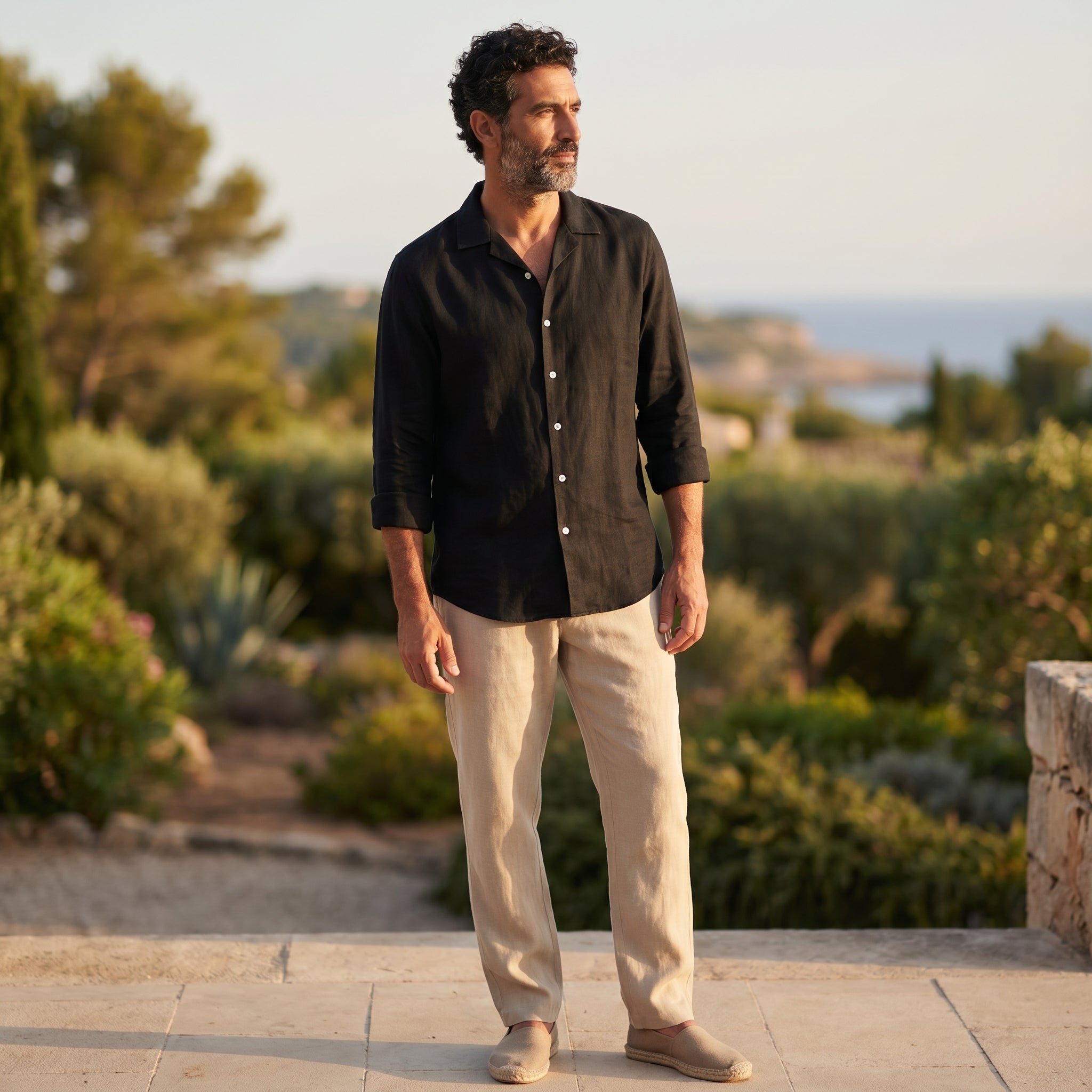 Atelier Rivelle | Chemise Lin Homme Mi-Saison Col Montant Respirant Décontracté