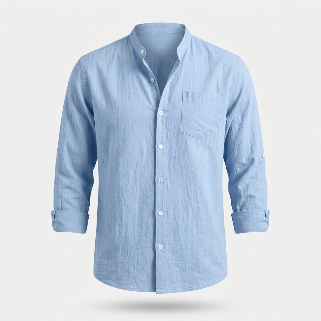 Atelier Rivelle | Chemise Lin Homme Mi-Saison Col Montant Respirant Décontracté
