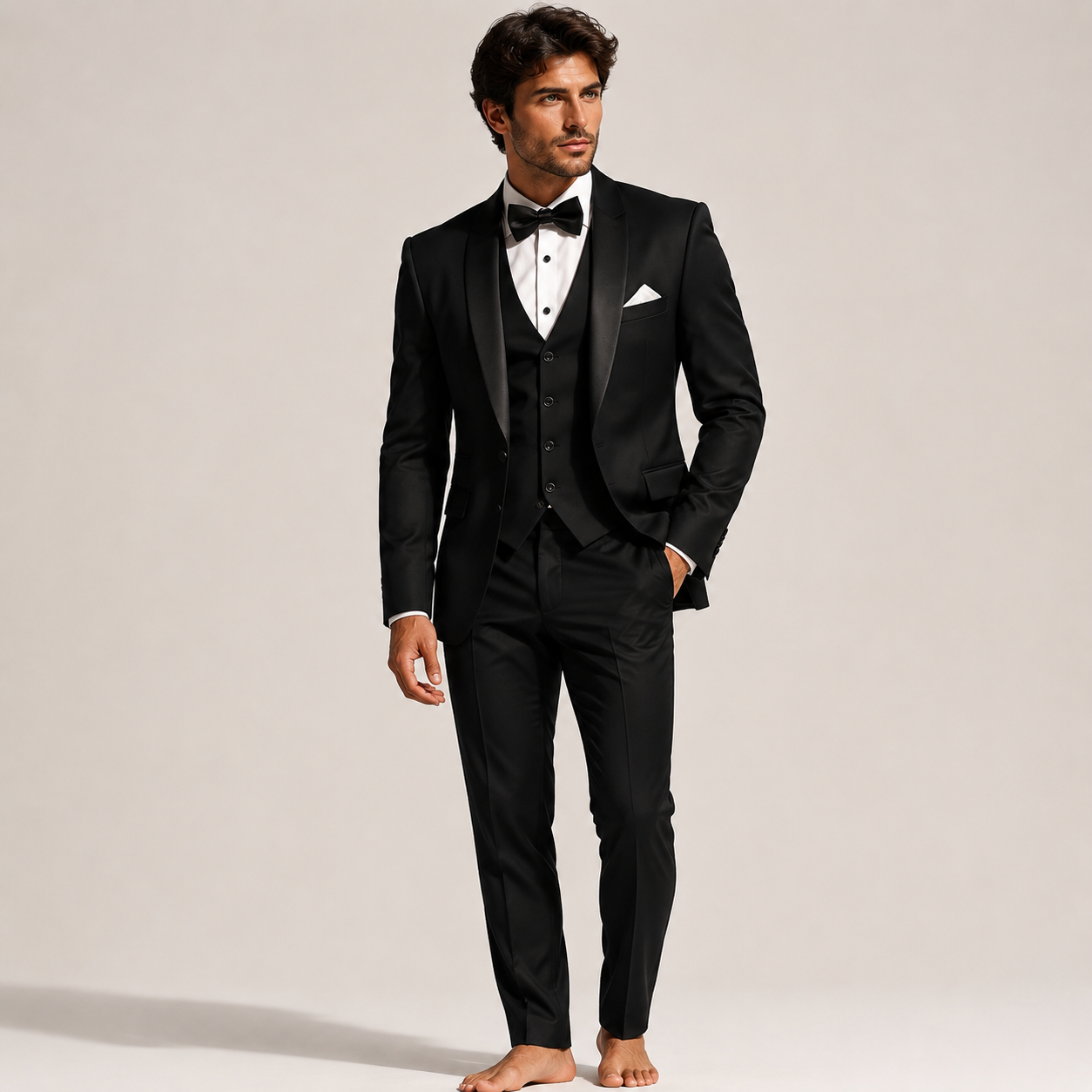Atelier Rivelle | Costume Homme 3 Pièces Blazer Gilet Pantalon Élégant Mariage Noir