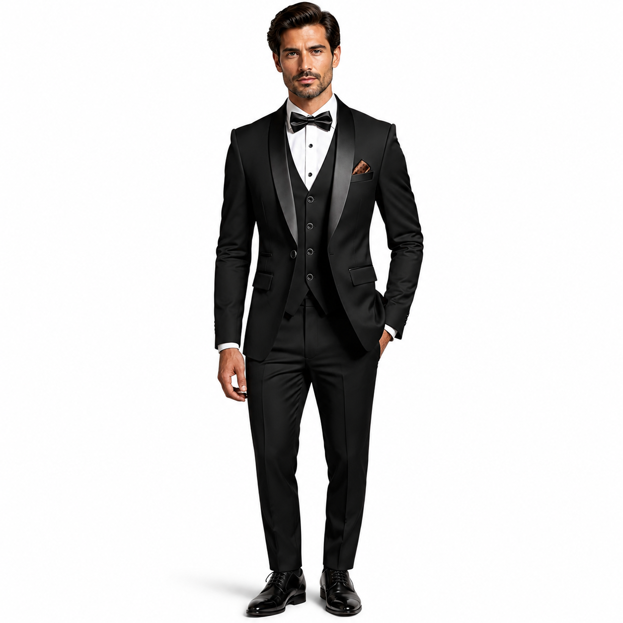 Atelier Rivelle | Costume Homme 3 Pièces Blazer Gilet Pantalon Élégant Mariage Noir