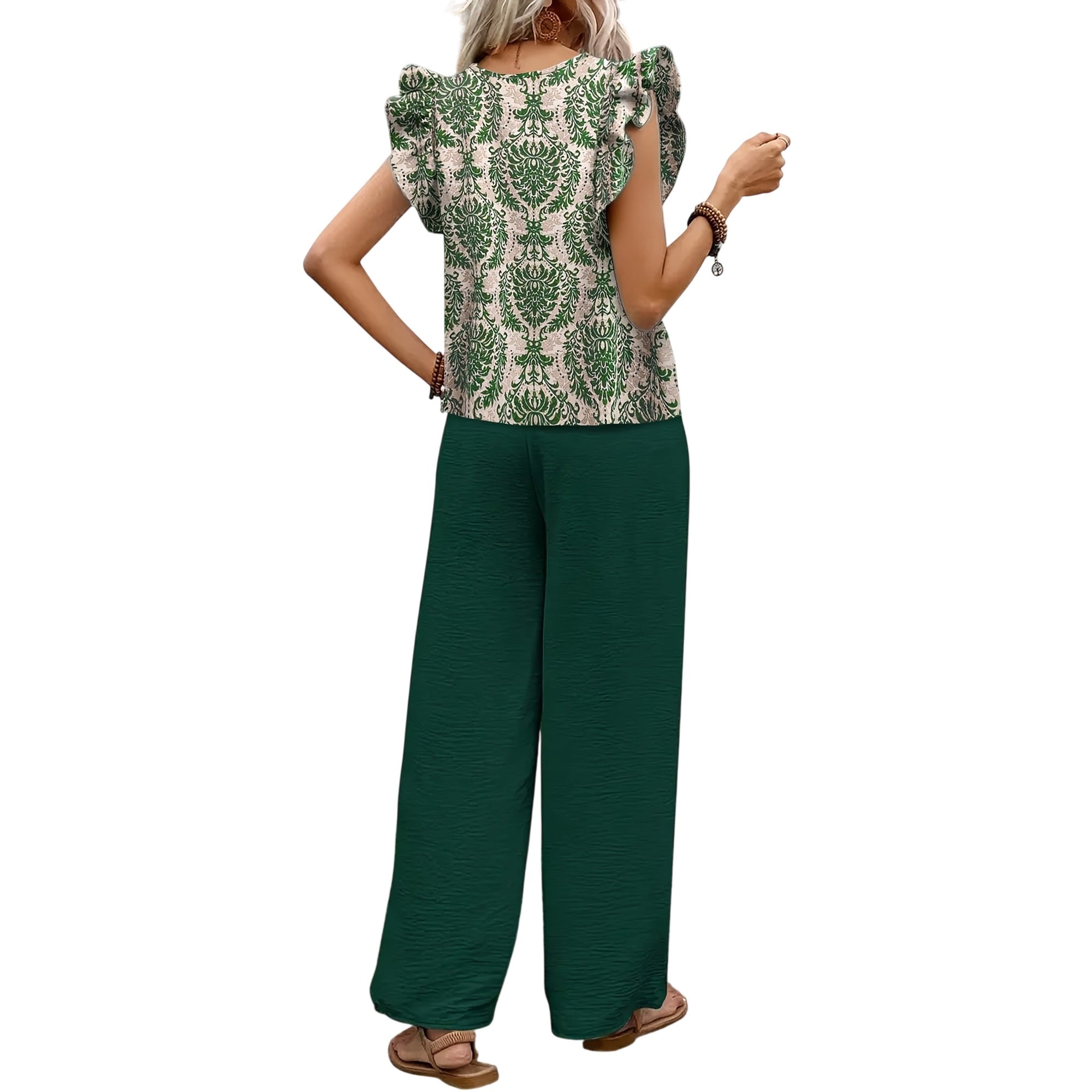 Atelier Rivelle | Ensemble Femme Été Élégant Fluide Col V Manches Papillon Rose