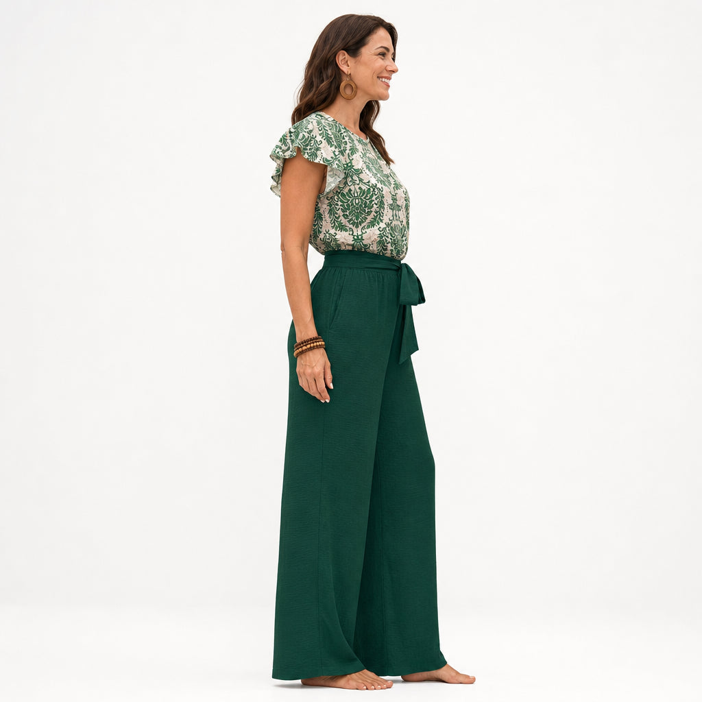 Atelier Rivelle | Ensemble Femme Été Élégant Fluide Col V Manches Papillon Rose