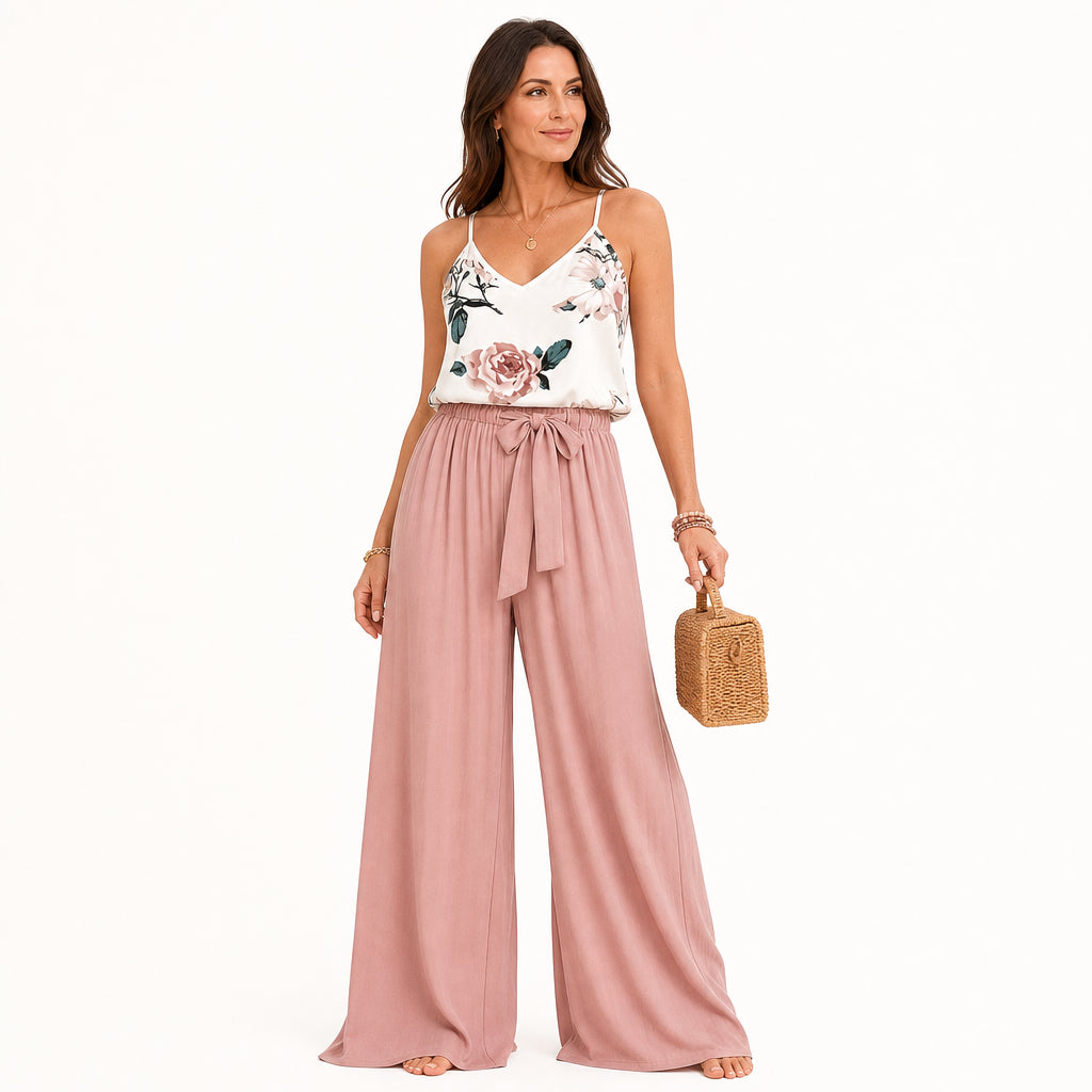 Atelier Rivelle | Ensemble Femme Été Élégant Fluide Imprimé Ceinture Nœud Chic