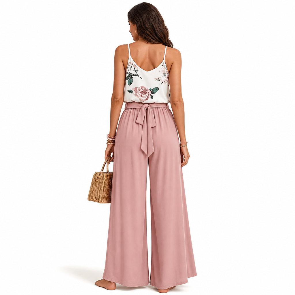 Atelier Rivelle | Ensemble Femme Été Élégant Fluide Imprimé Ceinture Nœud Chic