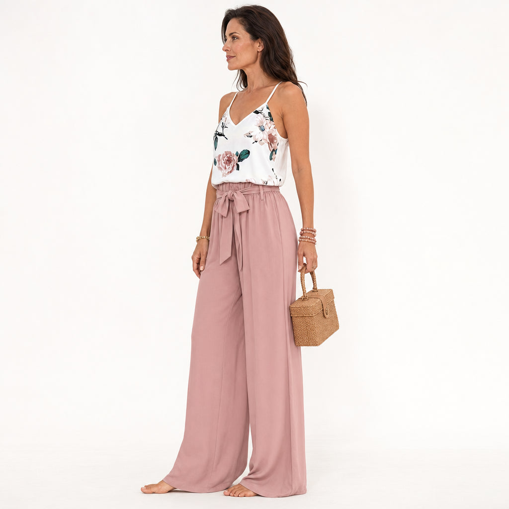 Atelier Rivelle | Ensemble Femme Été Élégant Fluide Imprimé Ceinture Nœud Chic