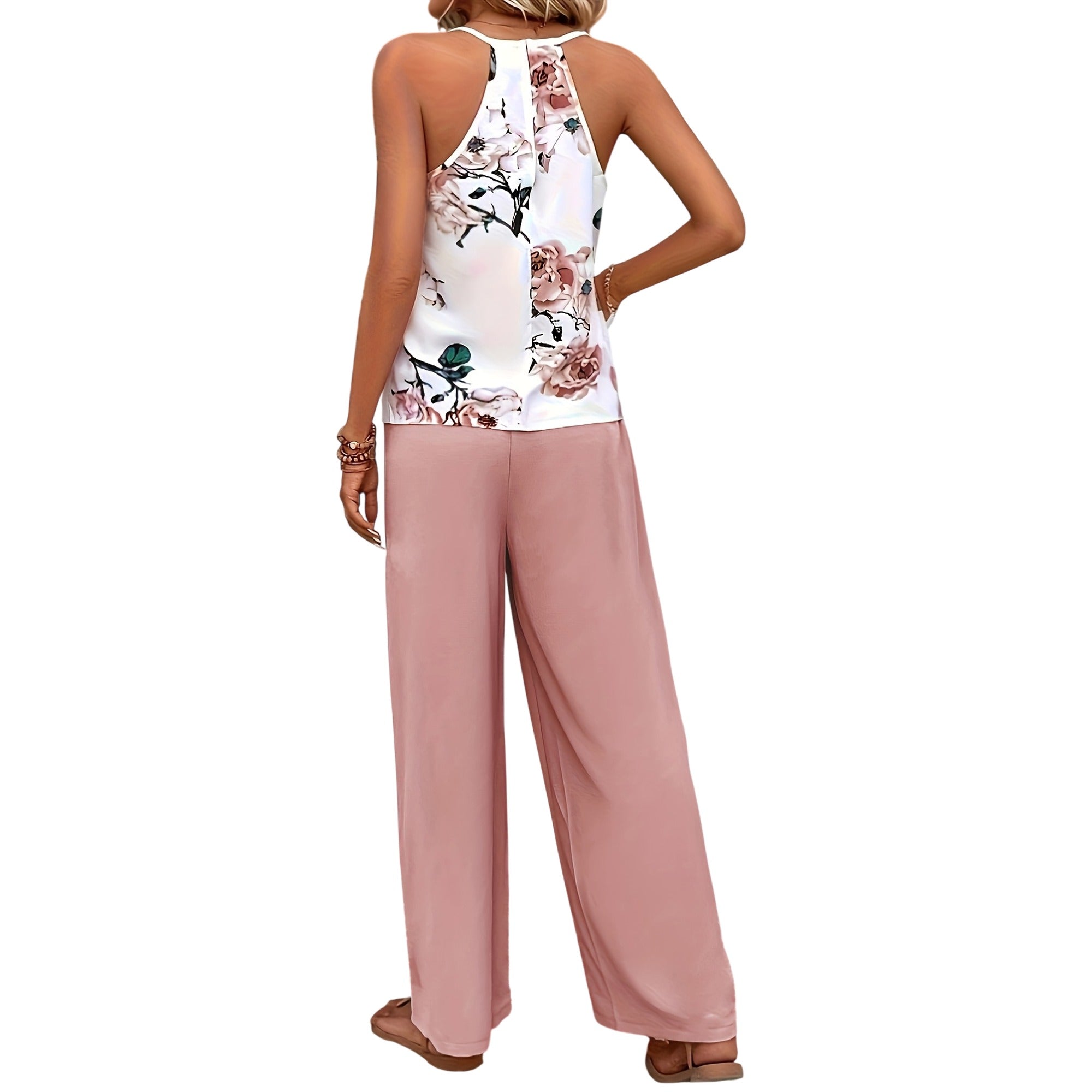 Atelier Rivelle | Ensemble Femme Été Élégant Fluide Imprimé Ceinture Nœud Chic