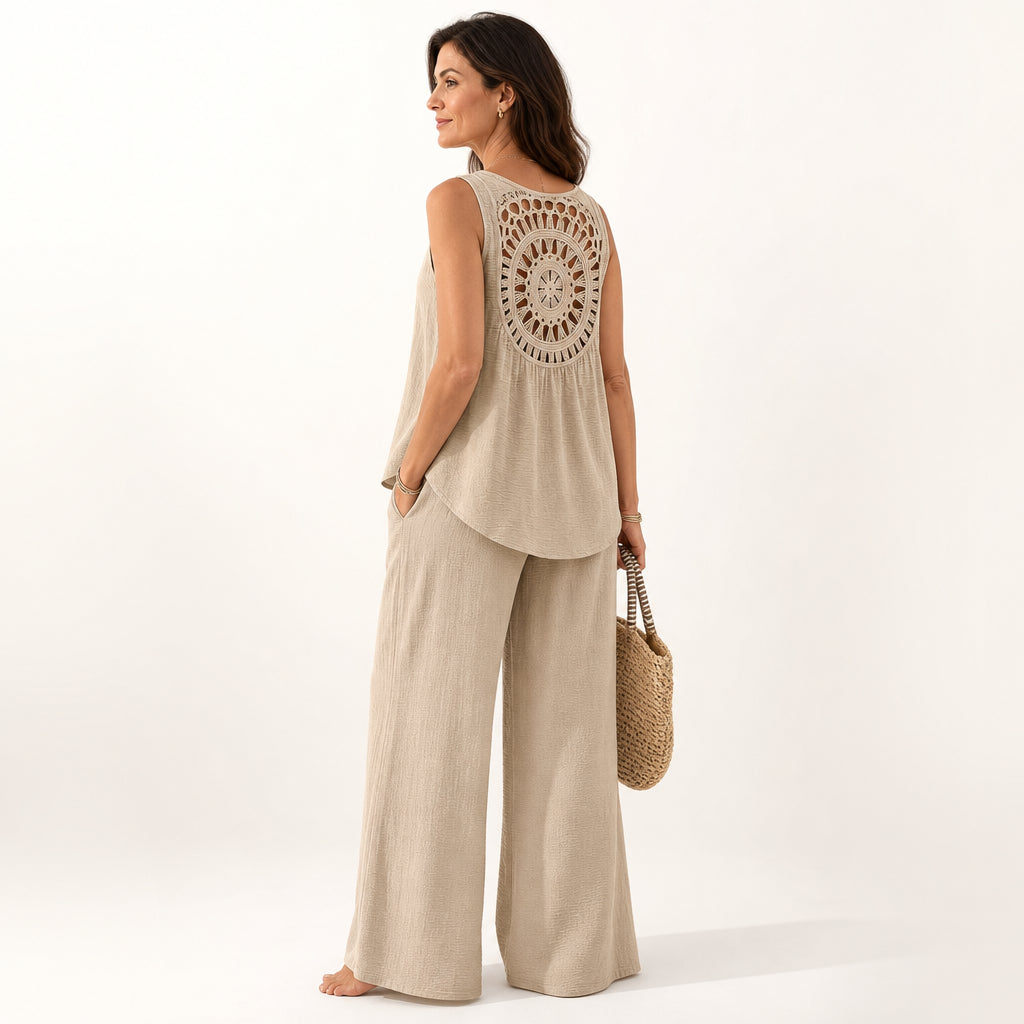 Atelier Rivelle | Ensemble Femme Été Élégant Fluide Sans Manches Poches Chic