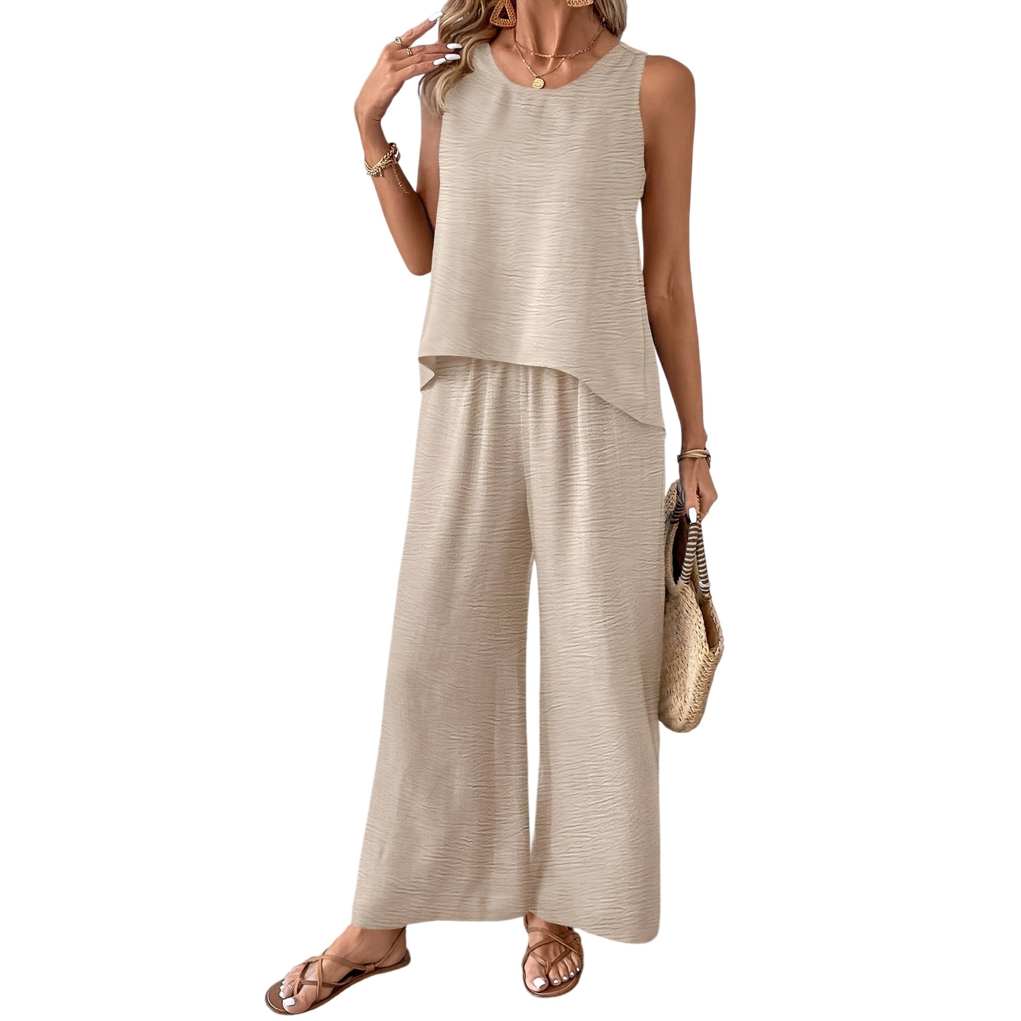 Atelier Rivelle | Ensemble Femme Été Élégant Fluide Sans Manches Poches Chic