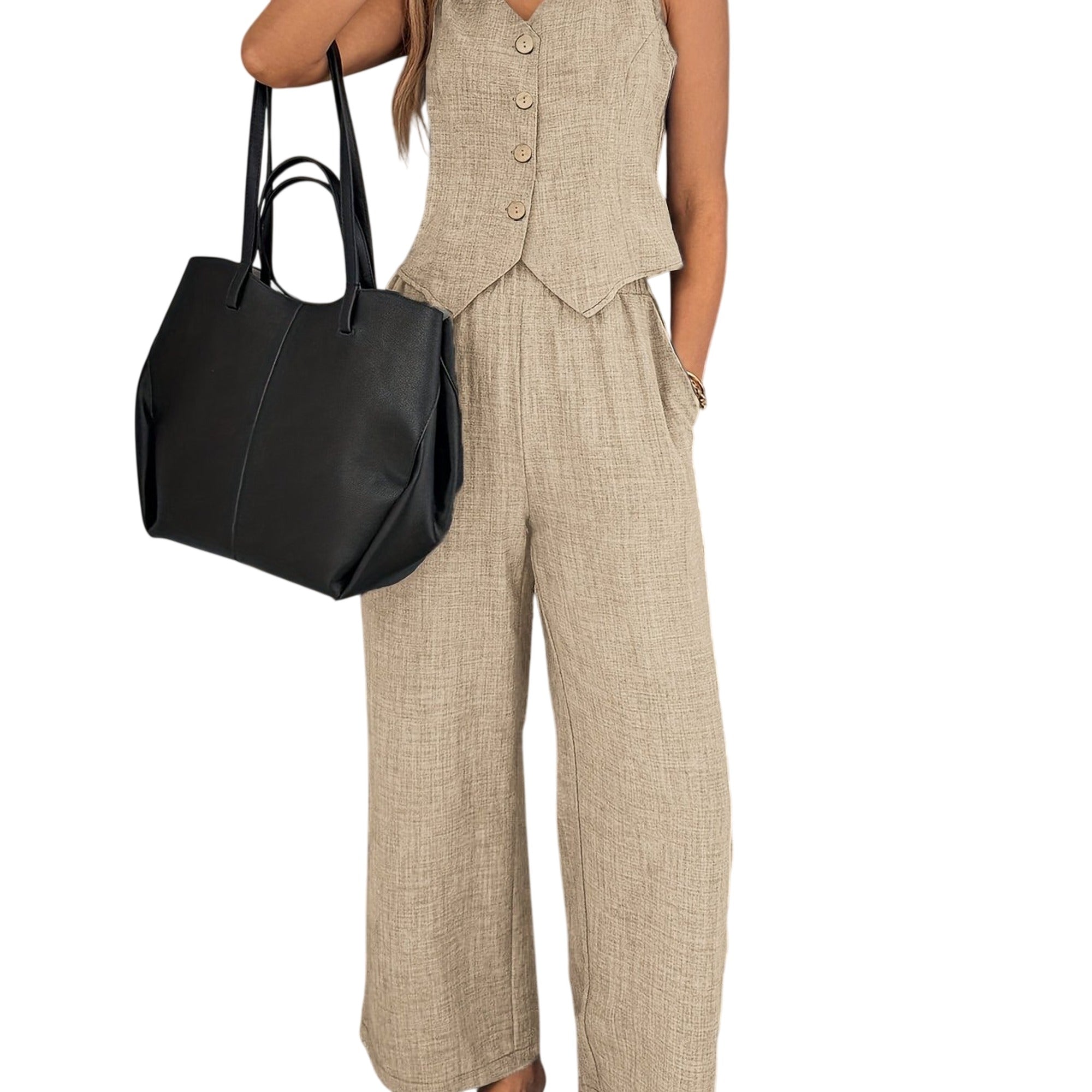 Atelier Rivelle | Ensemble Femme Été Gilet Pantalon Fluide Léger Élégant