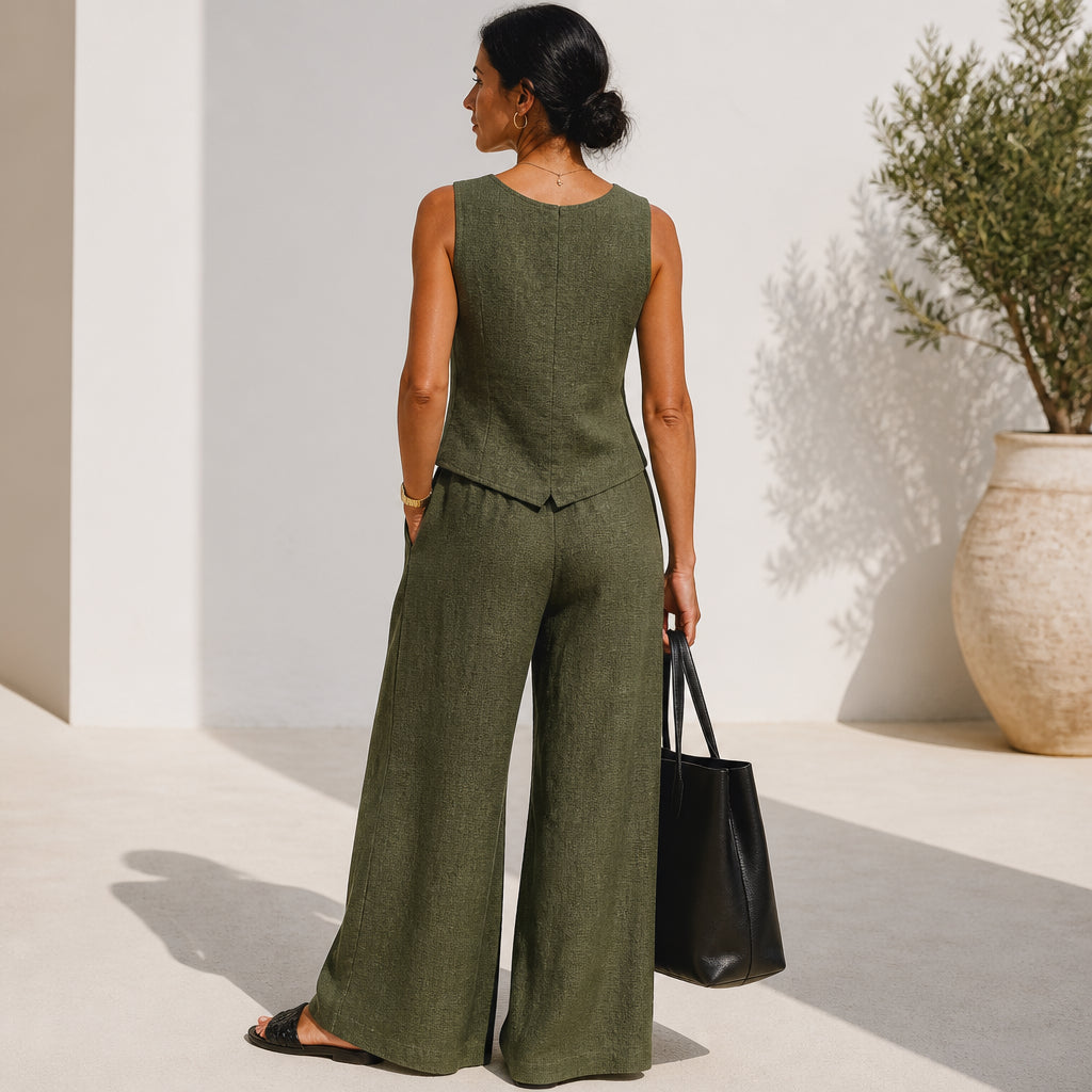 Atelier Rivelle | Ensemble Femme Été Gilet Pantalon Fluide Léger Élégant