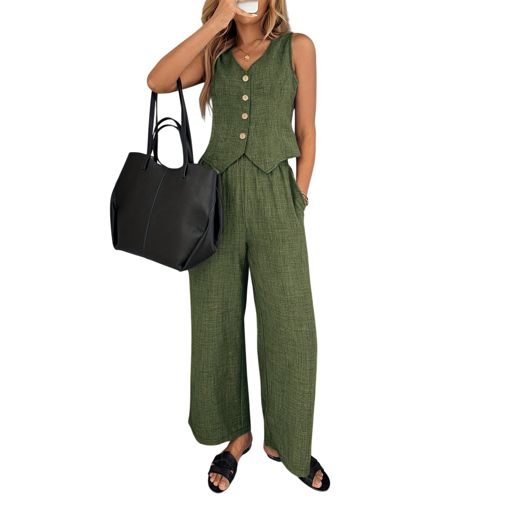 Atelier Rivelle | Ensemble Femme Été Gilet Pantalon Fluide Léger Élégant
