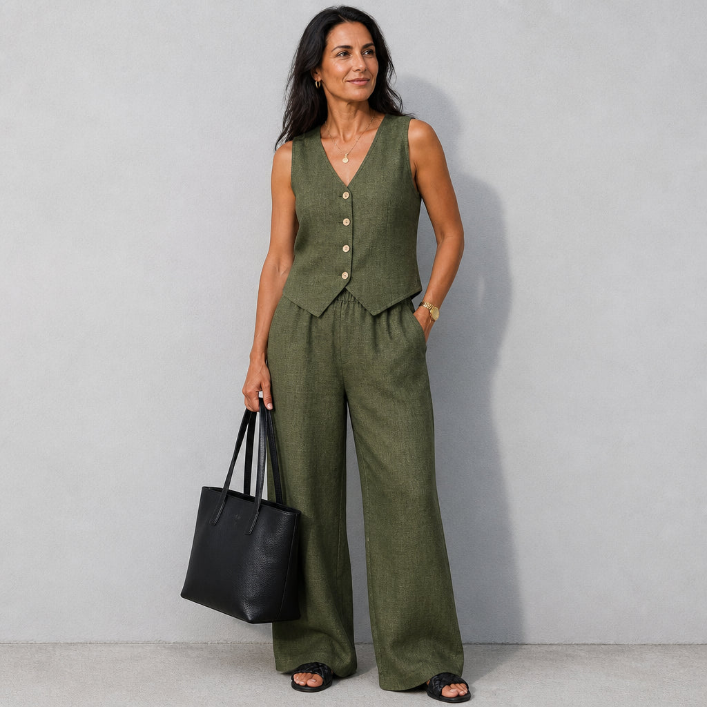 Atelier Rivelle | Ensemble Femme Été Gilet Pantalon Fluide Léger Élégant