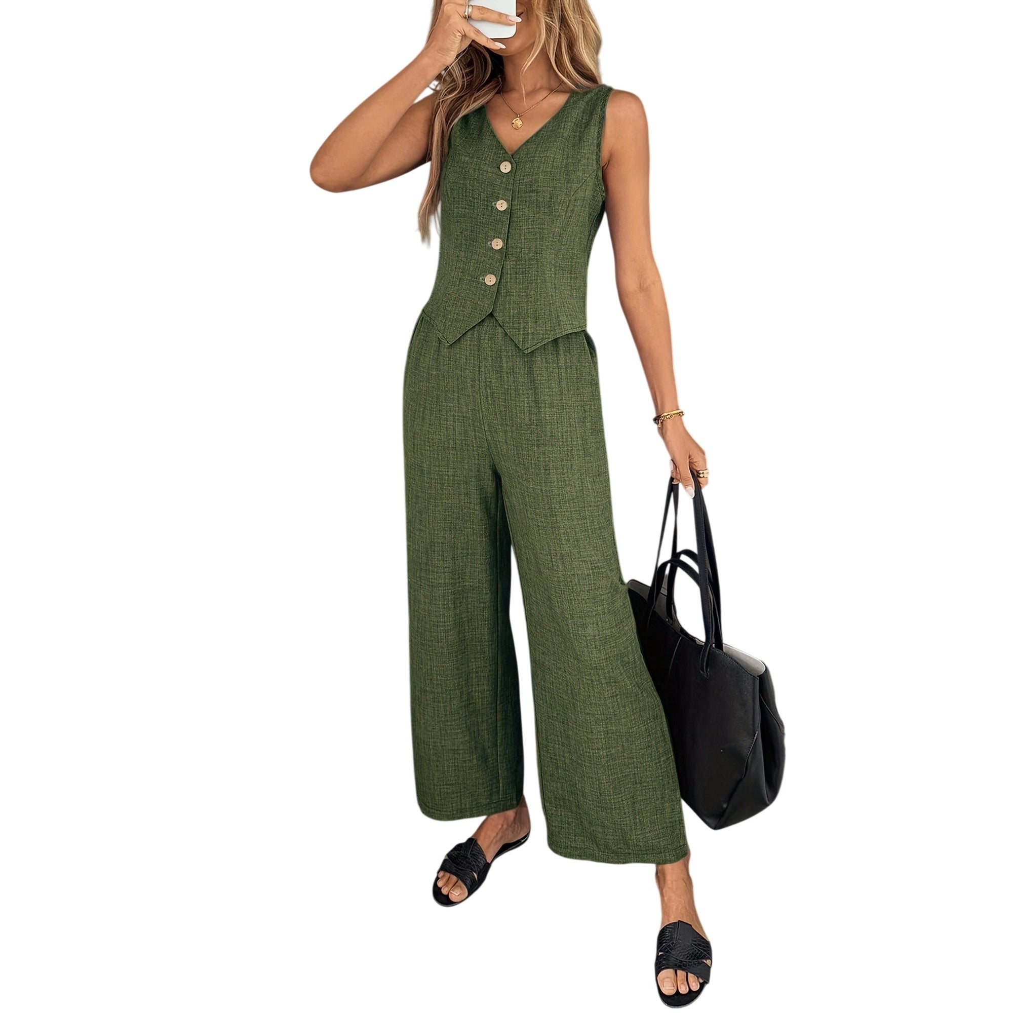 Atelier Rivelle | Ensemble Femme Été Gilet Pantalon Fluide Léger Élégant