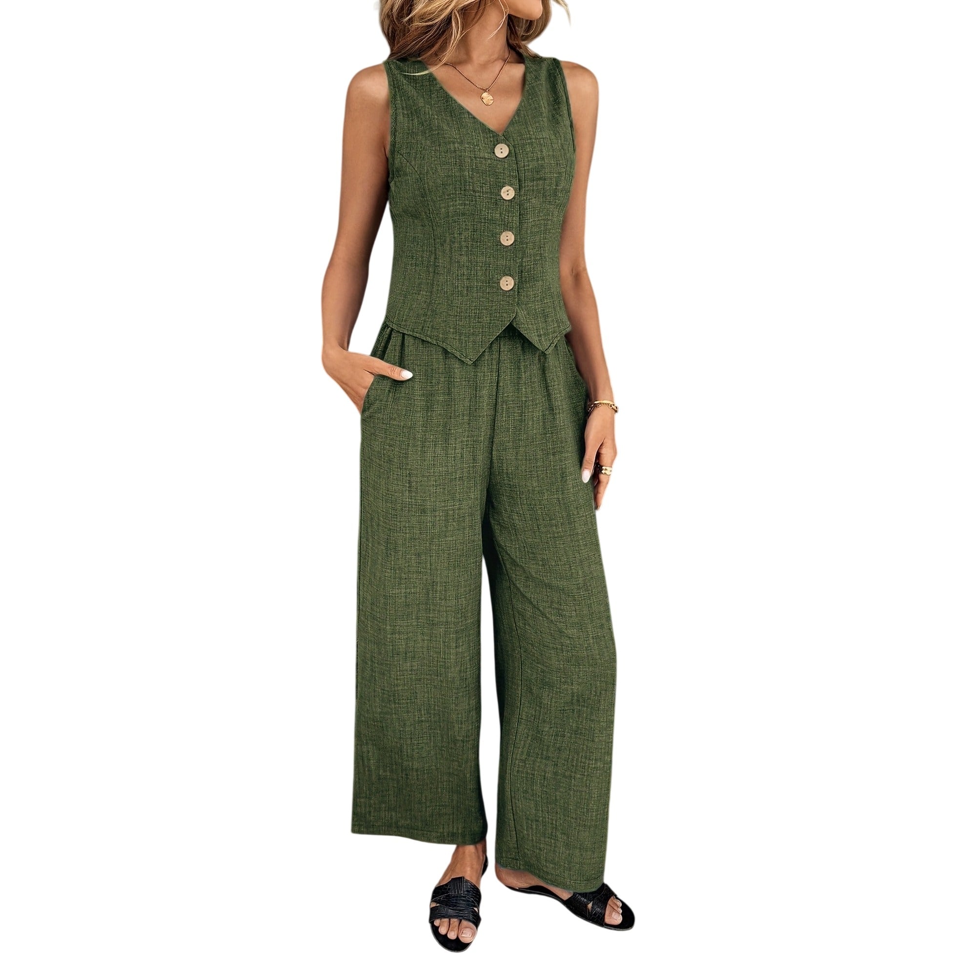 Atelier Rivelle | Ensemble Femme Été Gilet Pantalon Fluide Léger Élégant