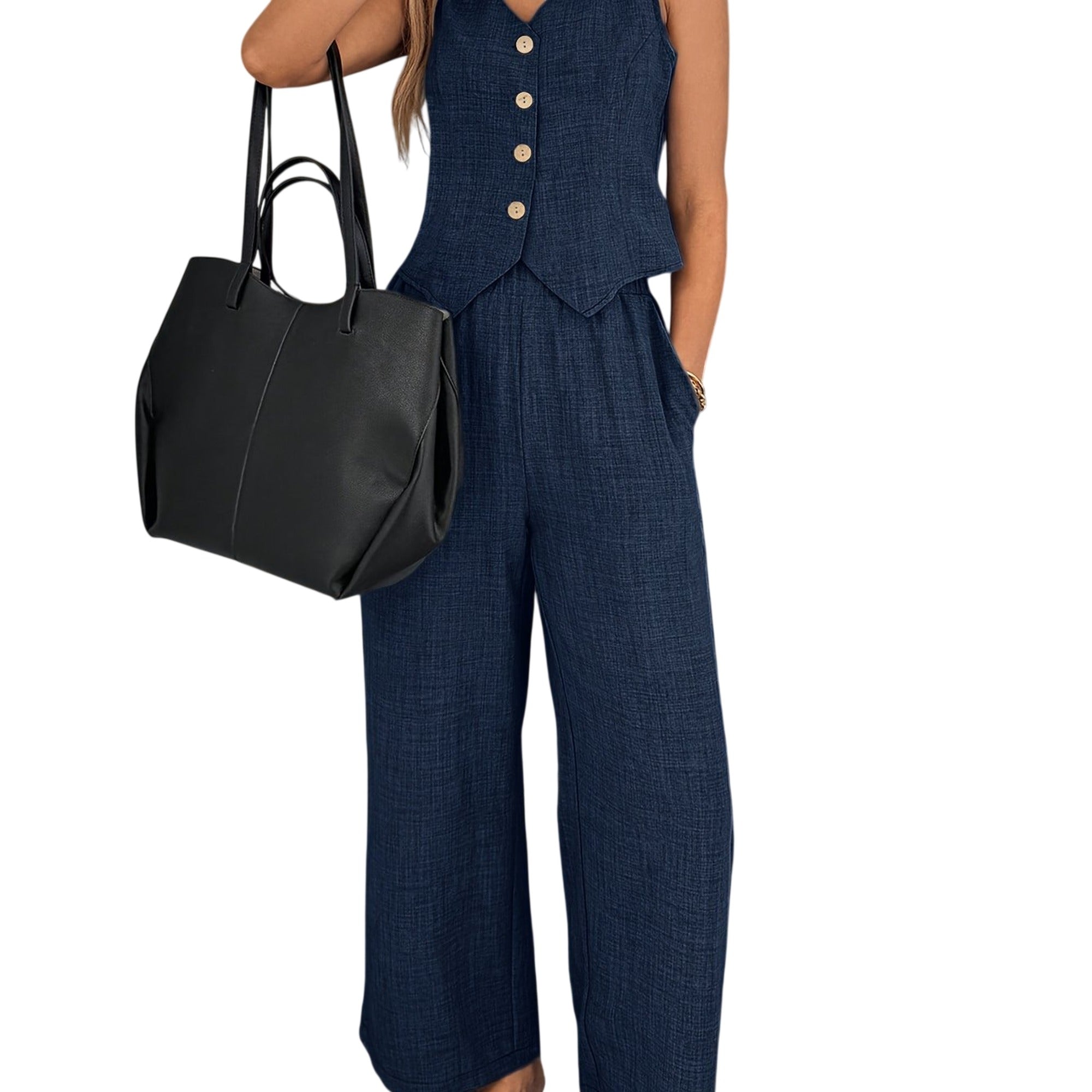 Atelier Rivelle | Ensemble Femme Été Gilet Pantalon Fluide Léger Élégant