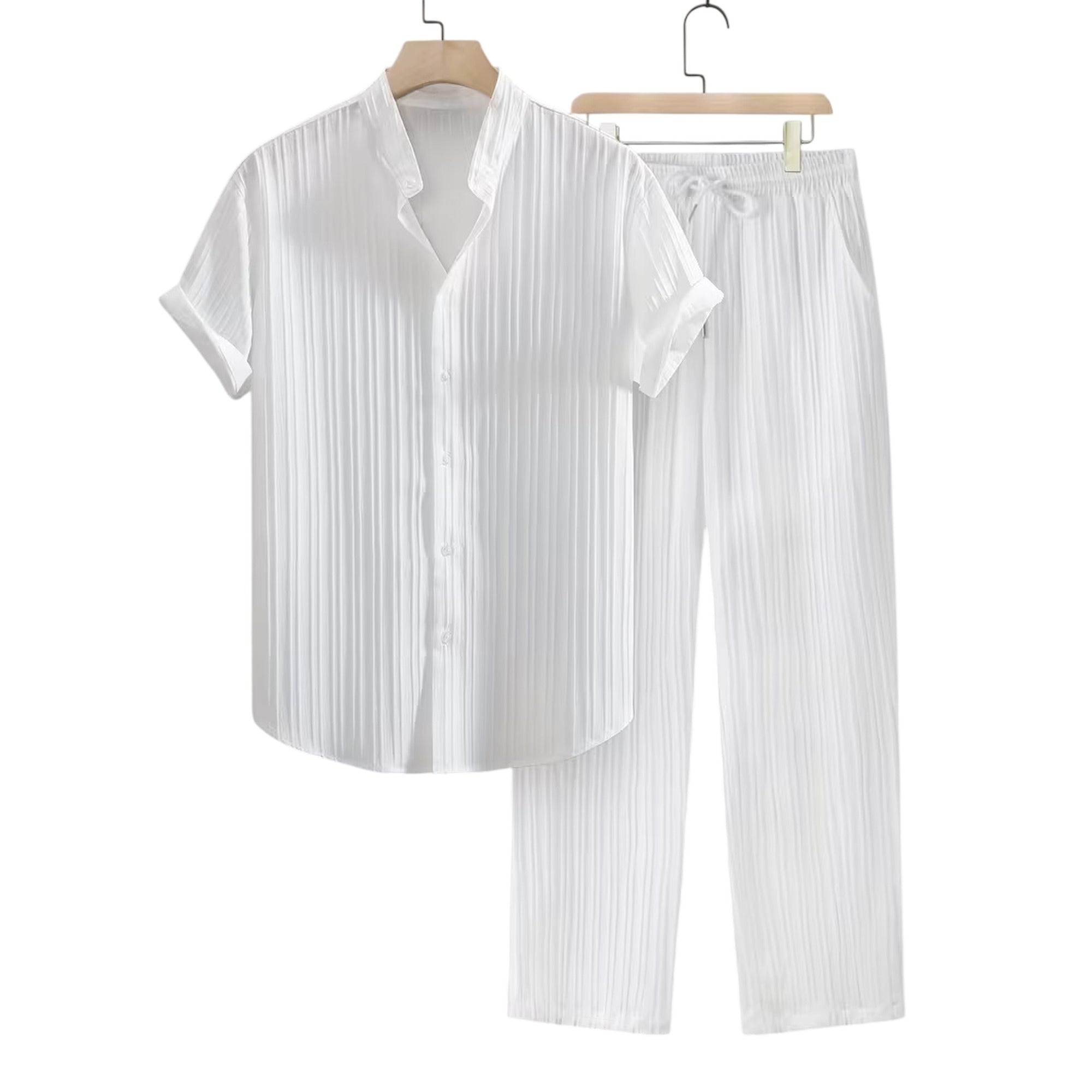 Atelier Rivelle | Ensemble Homme Été Chemise Col Montant Pantalon Cordon Léger