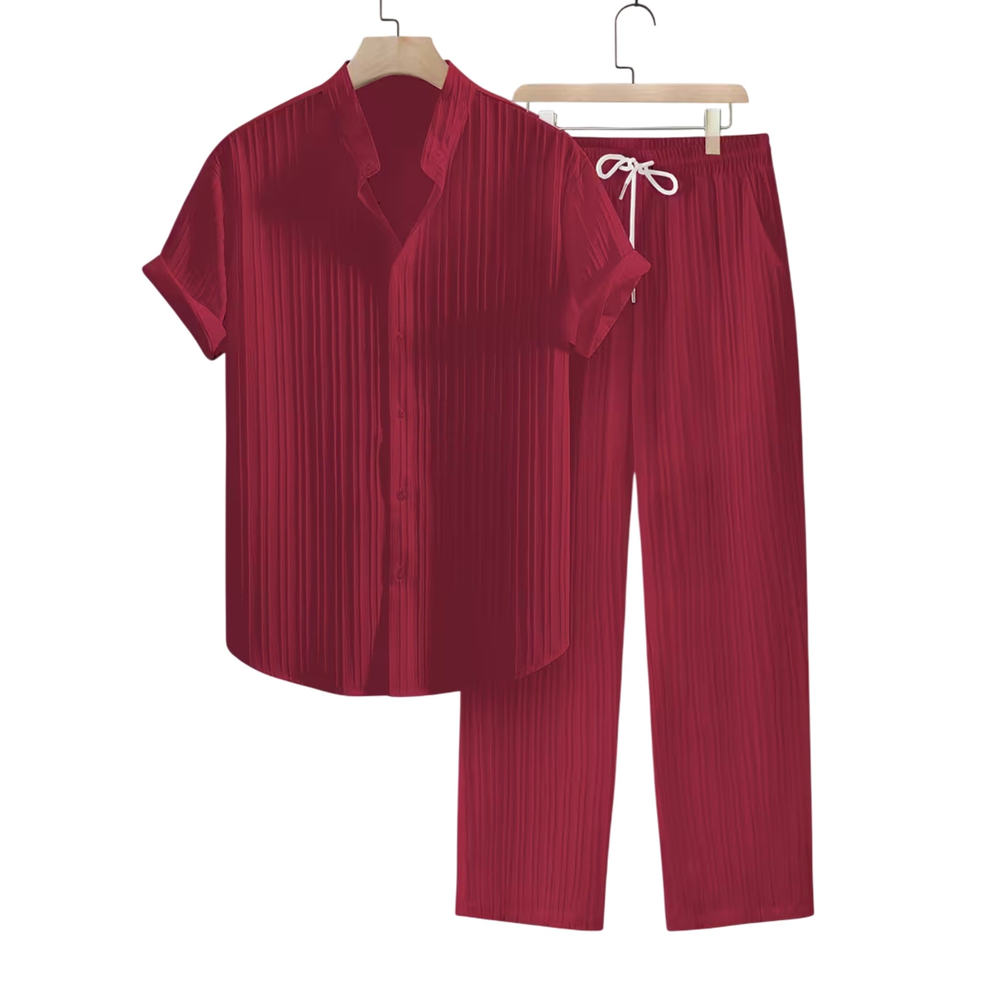 Atelier Rivelle | Ensemble Homme Été Chemise Col Montant Pantalon Cordon Léger