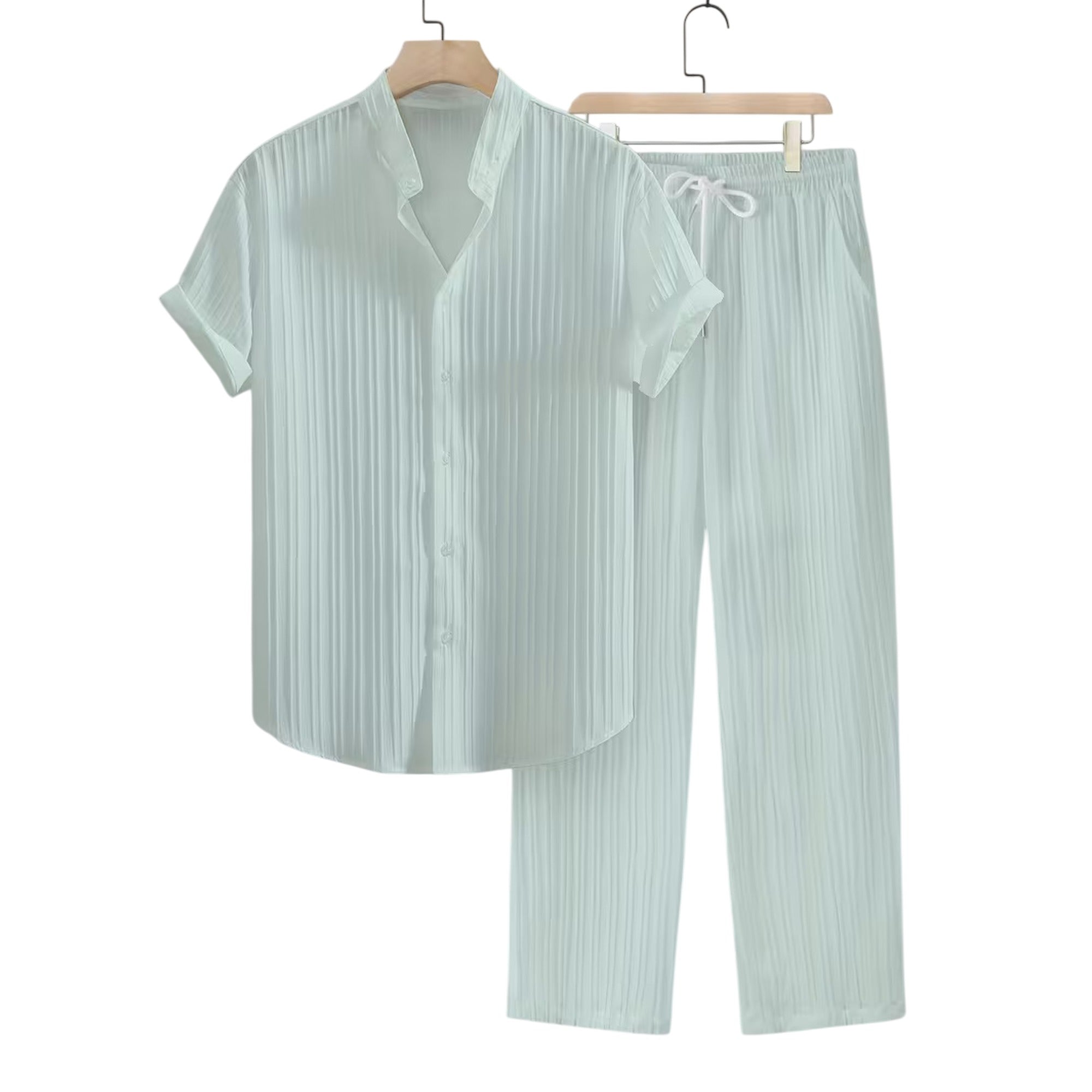 Atelier Rivelle | Ensemble Homme Été Chemise Col Montant Pantalon Cordon Léger