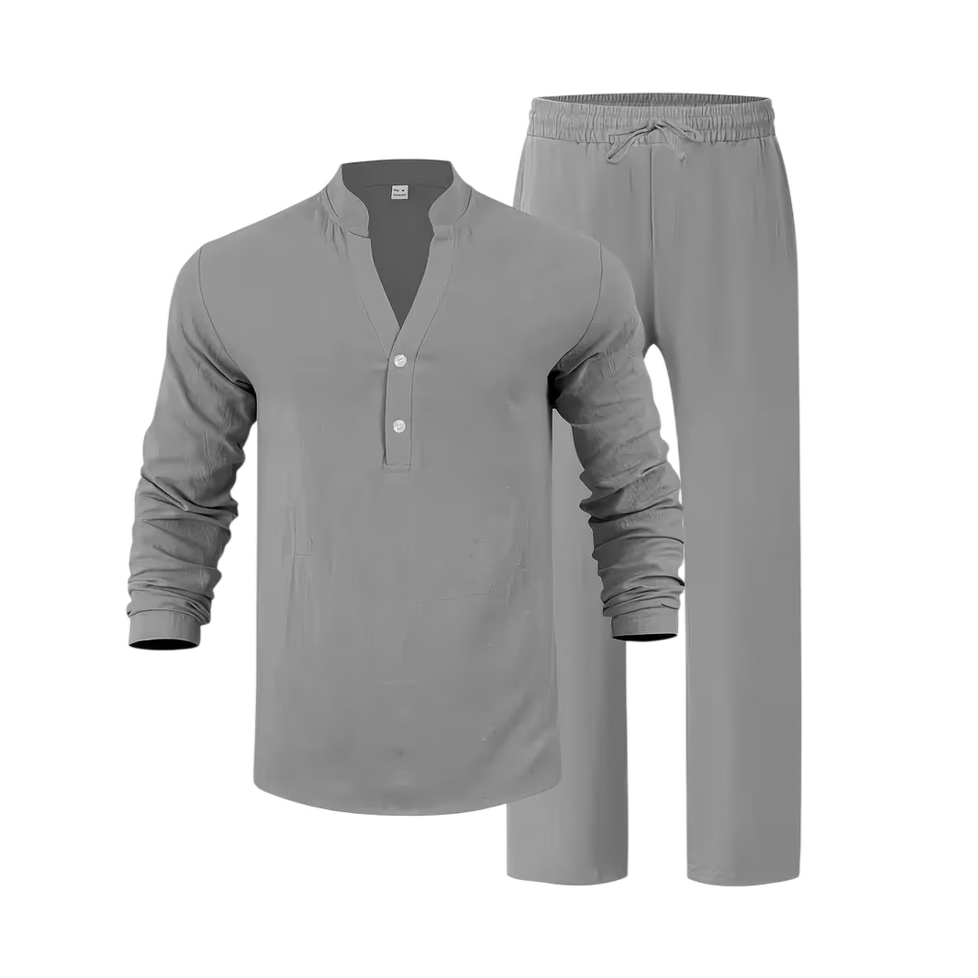 Atelier Rivelle | Ensemble Lin Homme Ample Col V Manches Longues Ceinture Décontracté