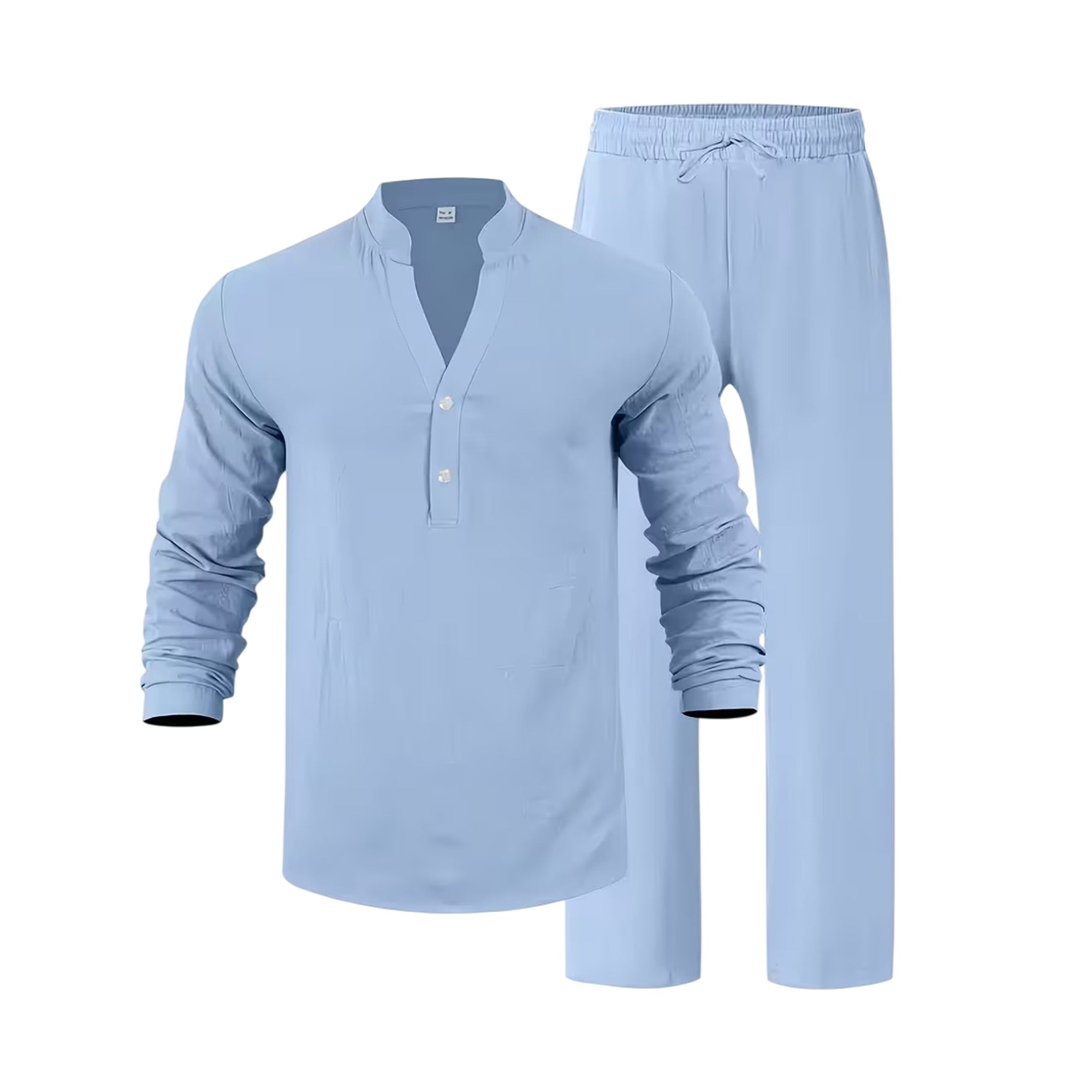 Atelier Rivelle | Ensemble Lin Homme Ample Col V Manches Longues Ceinture Décontracté