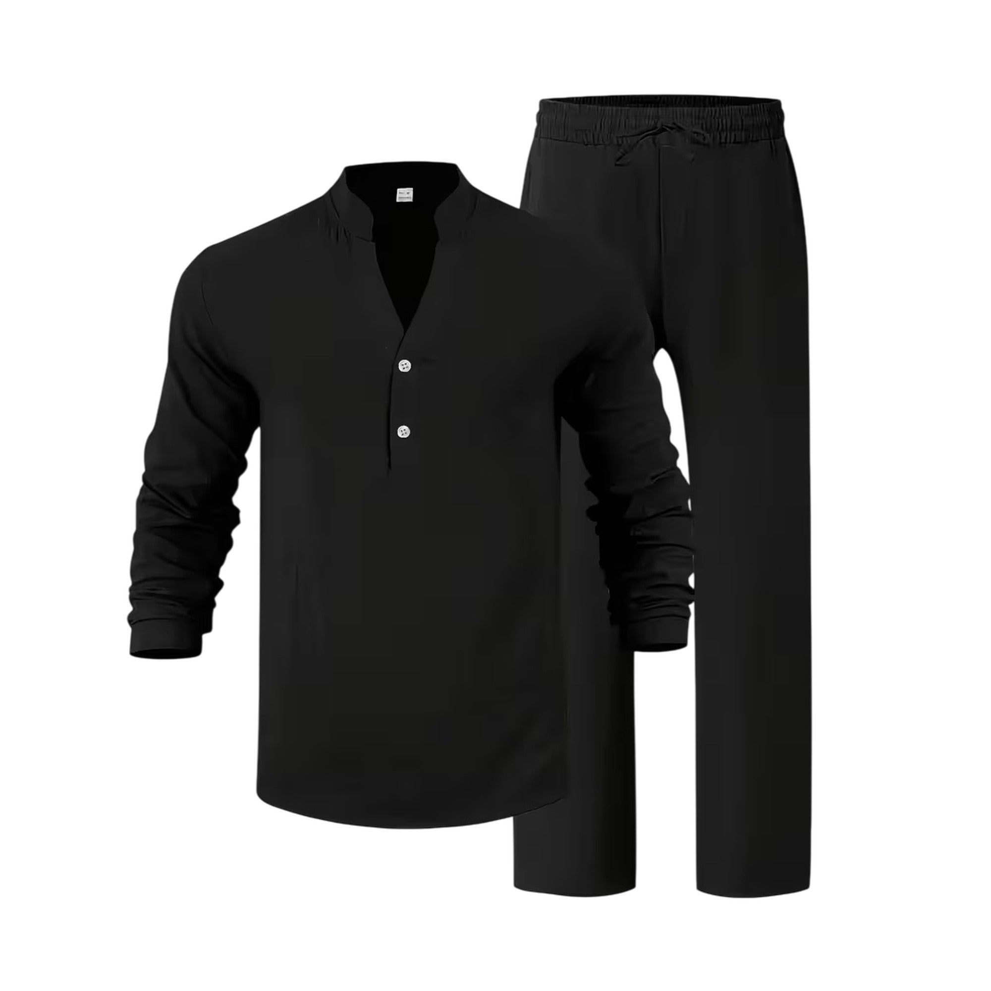 Atelier Rivelle | Ensemble Lin Homme Ample Col V Manches Longues Ceinture Décontracté