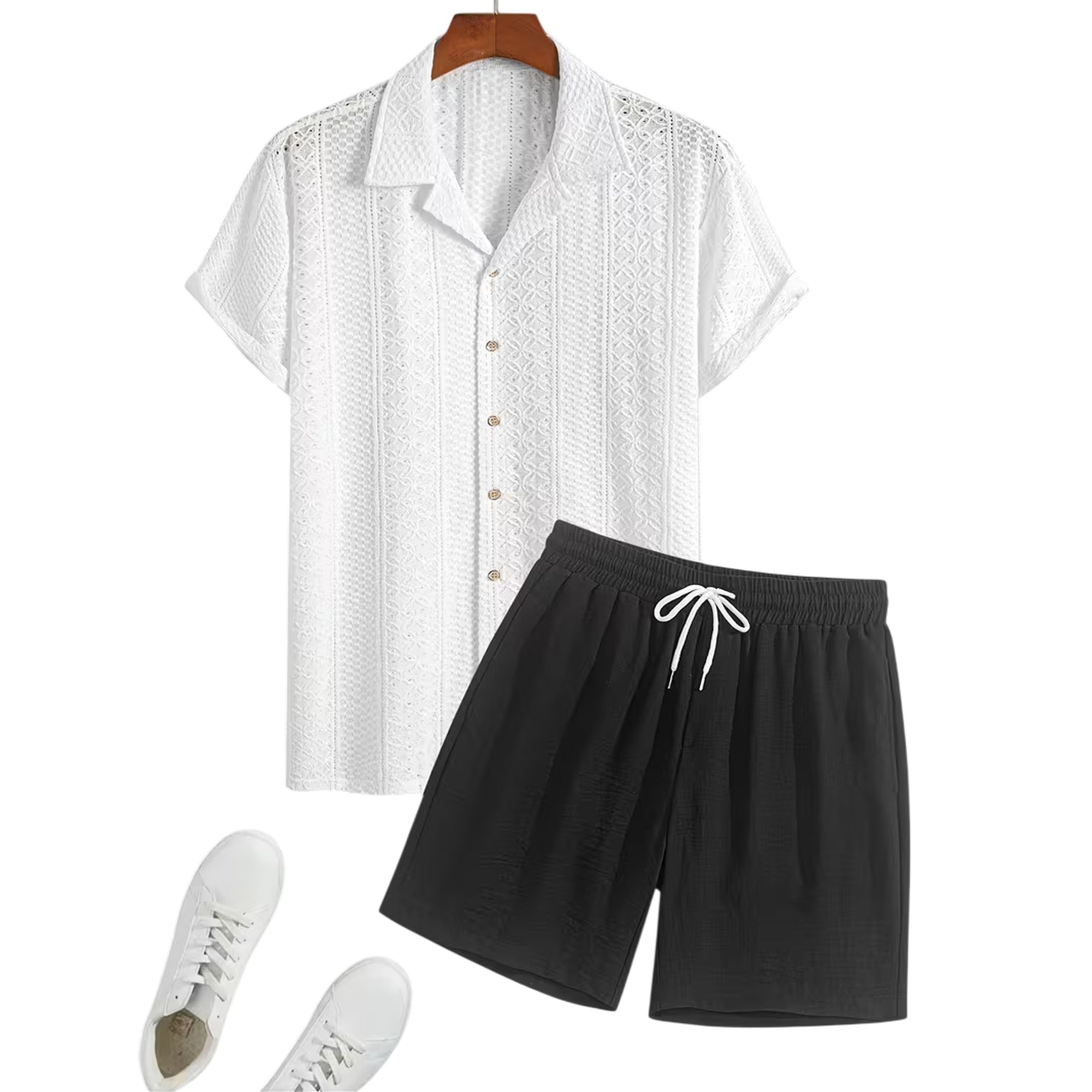 Atelier Rivelle | Ensemble Lin Homme Été Chemise Col Cubain Short Décontracté