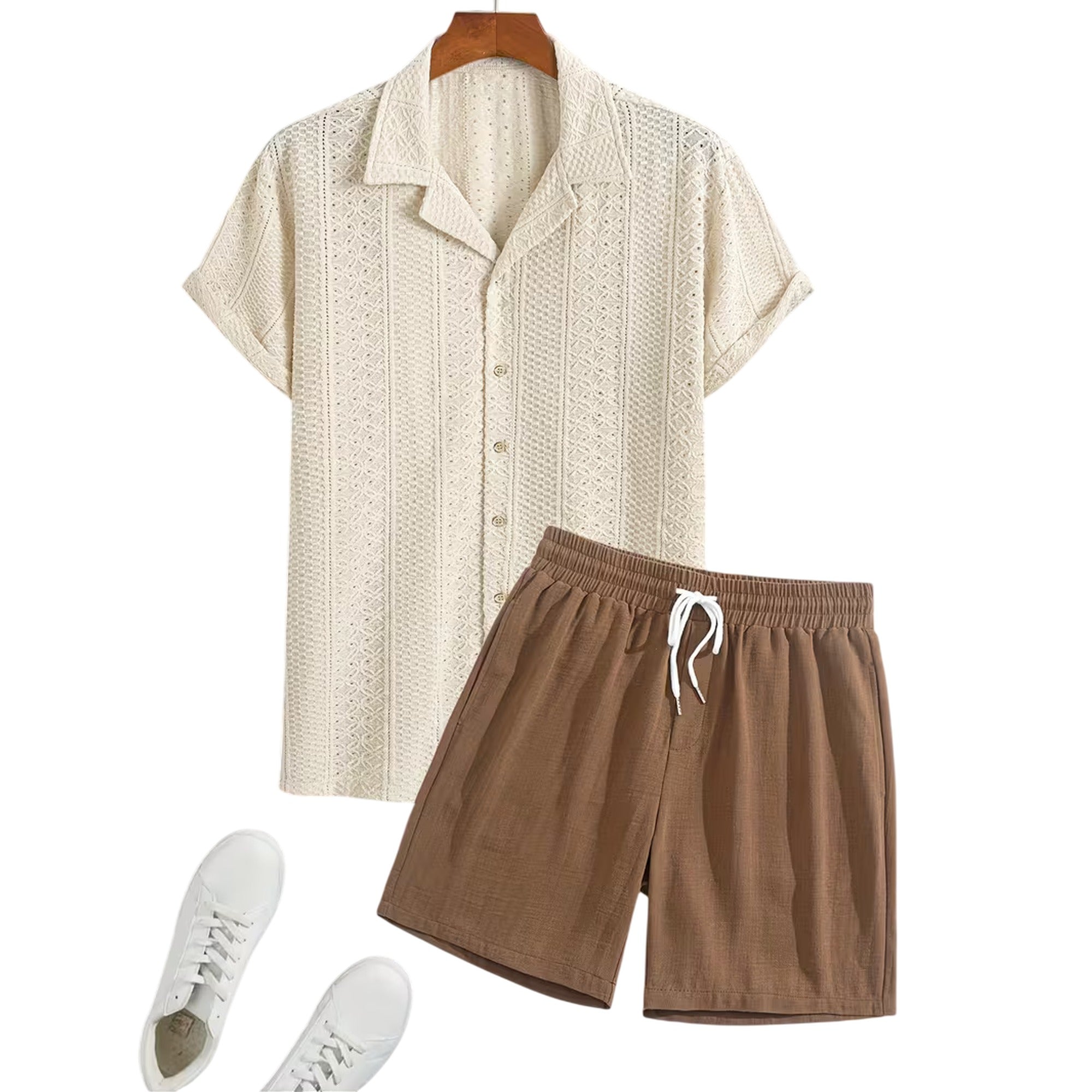 Atelier Rivelle | Ensemble Lin Homme Été Chemise Col Cubain Short Décontracté