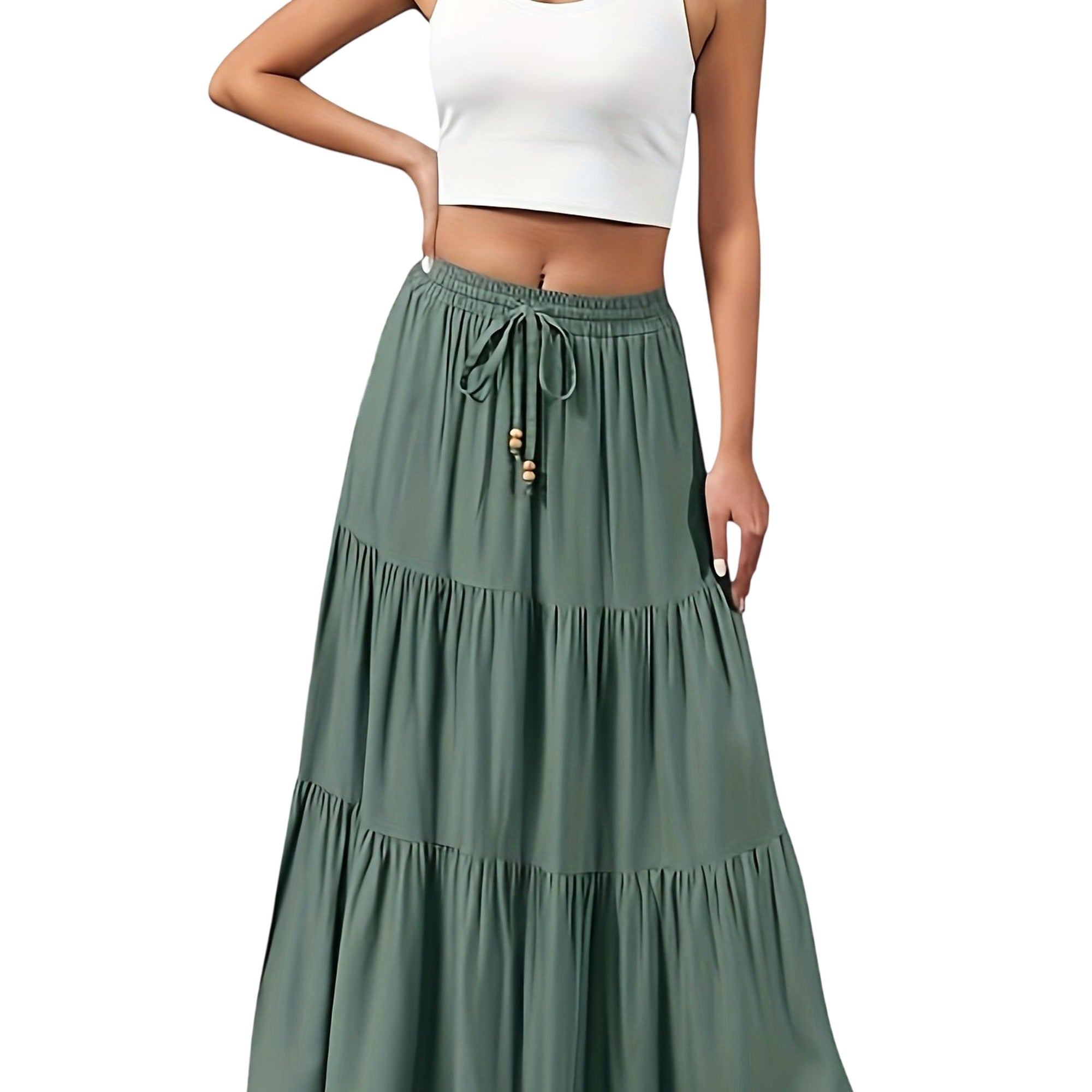 Atelier Rivelle | Jupe Longue Plissée Femme Été Fluide Taille Haute Ceinture