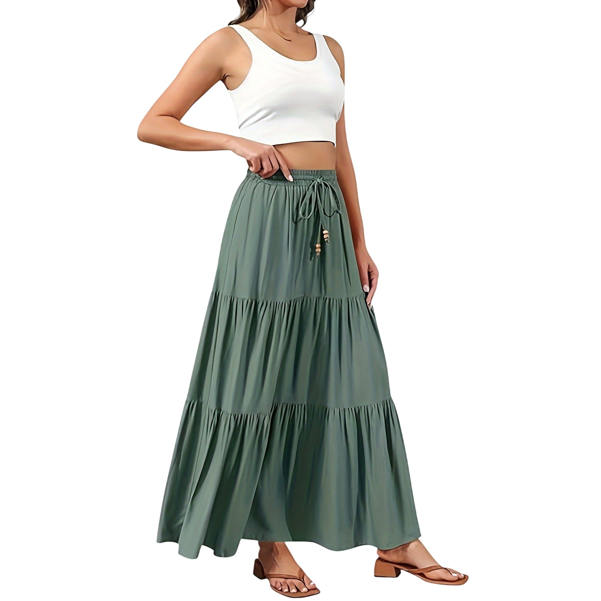 Atelier Rivelle | Jupe Longue Plissée Femme Été Fluide Taille Haute Ceinture