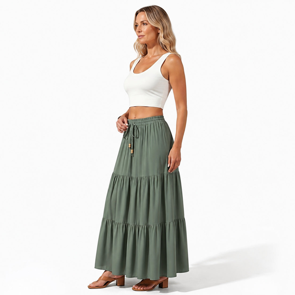 Atelier Rivelle | Jupe Longue Plissée Femme Été Fluide Taille Haute Ceinture