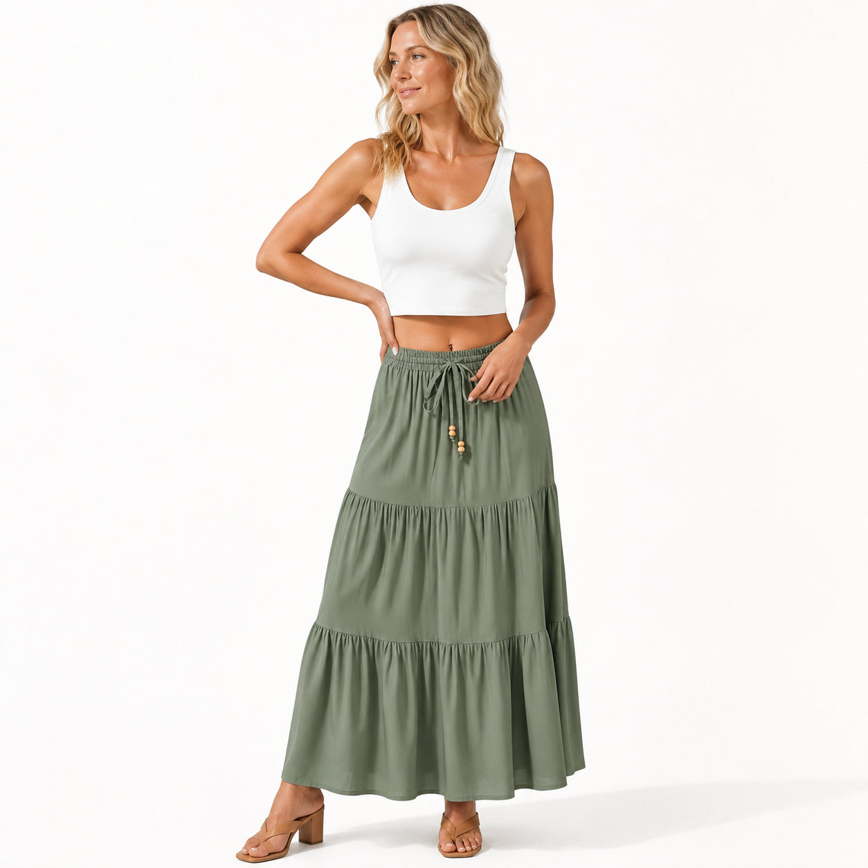 Atelier Rivelle | Jupe Longue Plissée Femme Été Fluide Taille Haute Ceinture