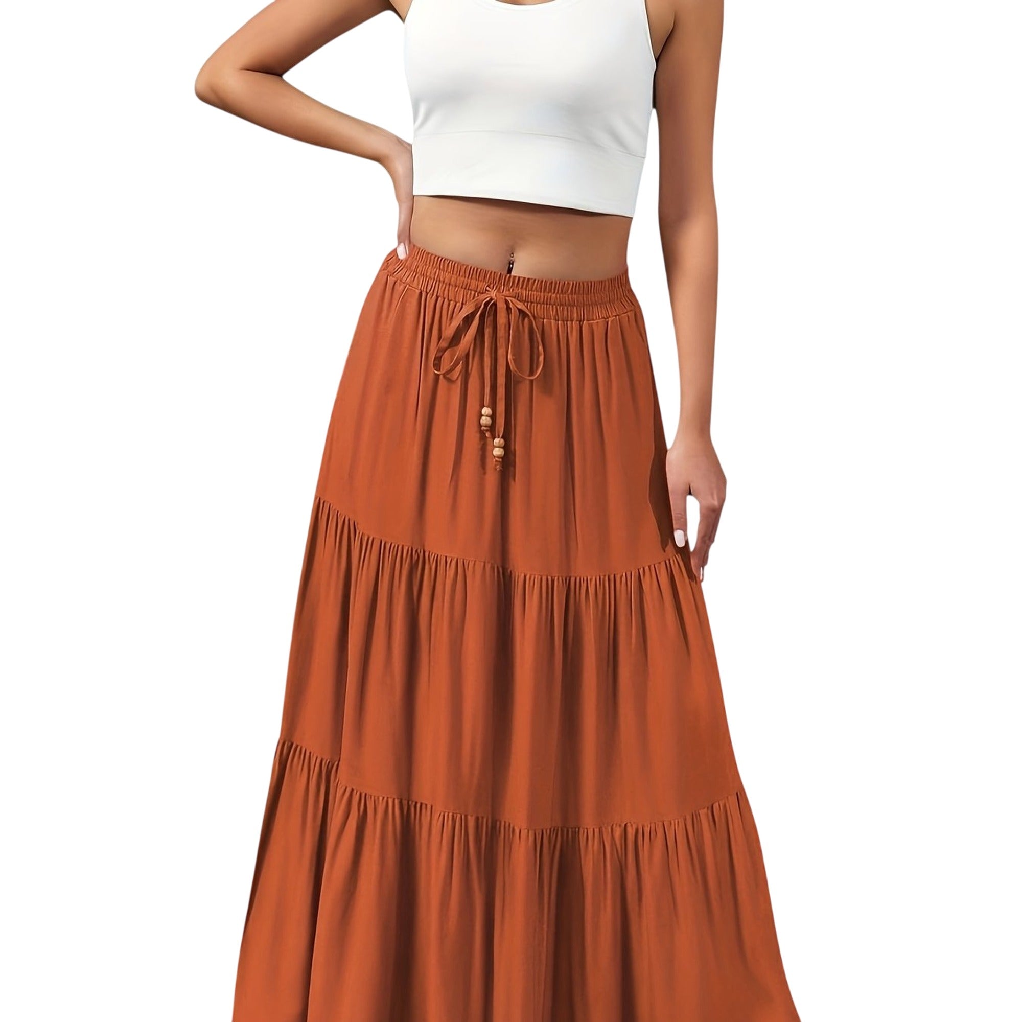 Atelier Rivelle | Jupe Longue Plissée Femme Été Fluide Taille Haute Ceinture