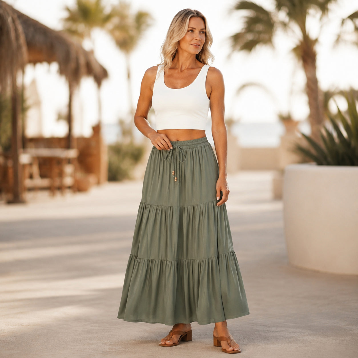Atelier Rivelle | Jupe Longue Plissée Femme Été Fluide Taille Haute Ceinture