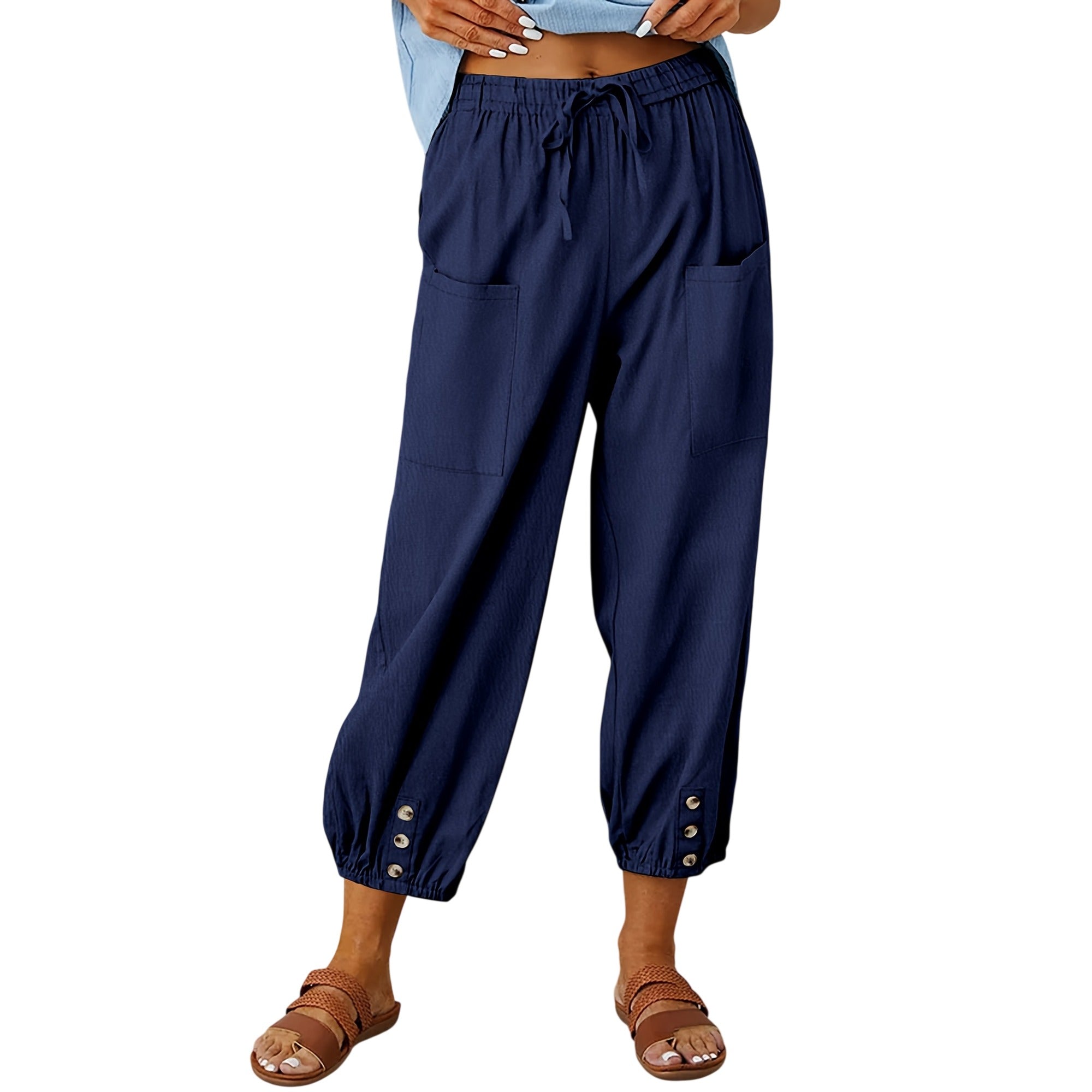 Atelier Rivelle | Pantalon Capri Femme Été Ample Léger Taille Coulissante