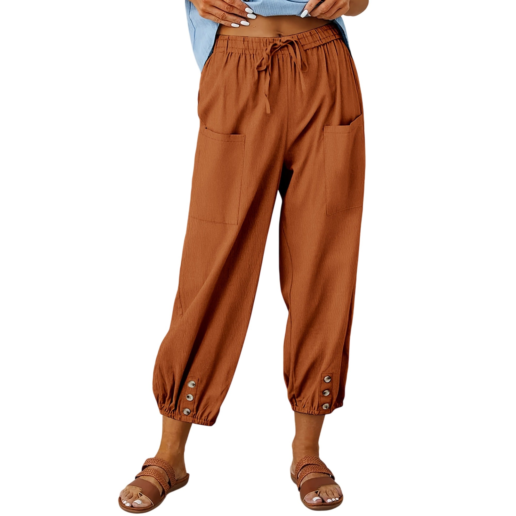 Atelier Rivelle | Pantalon Capri Femme Été Ample Léger Taille Coulissante