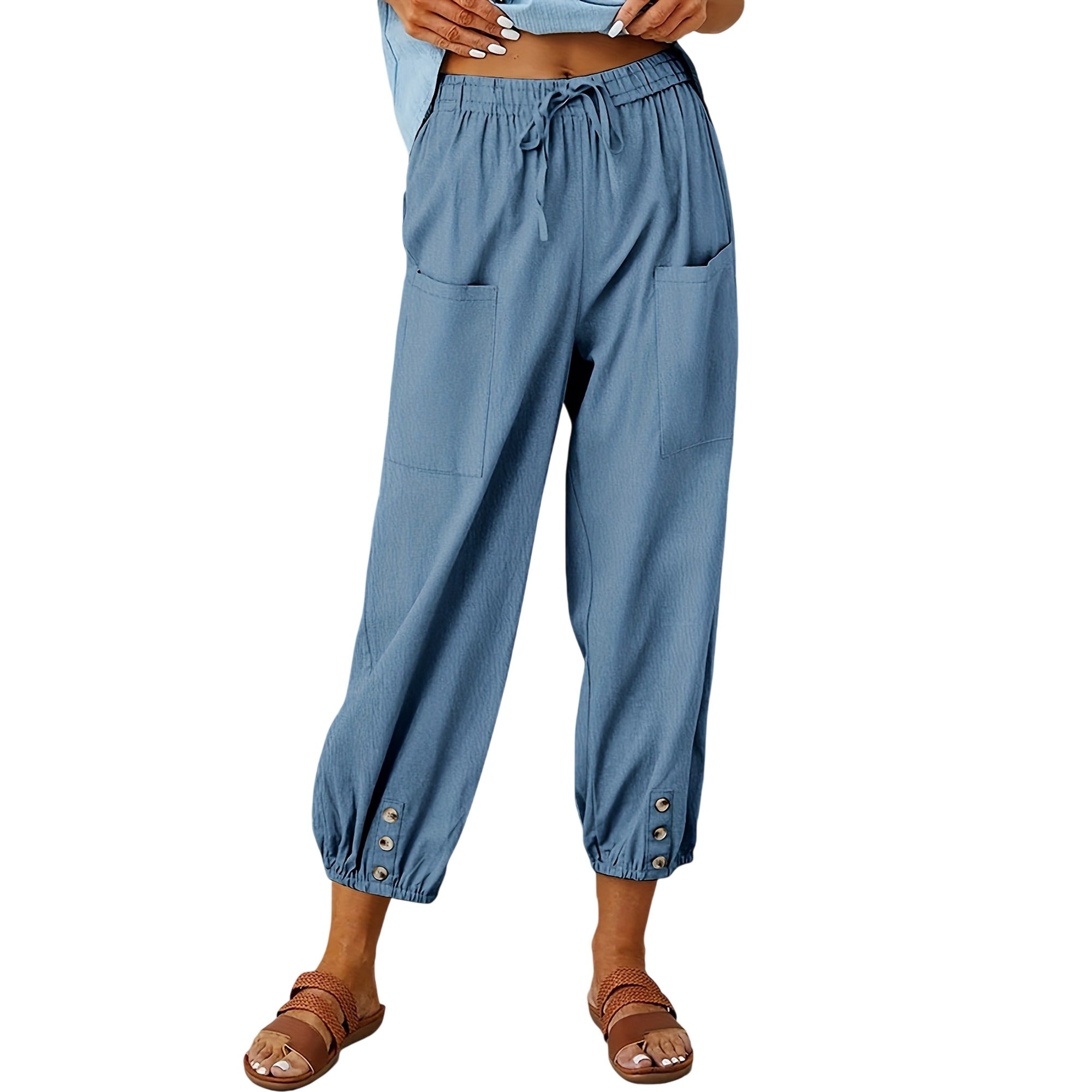 Atelier Rivelle | Pantalon Capri Femme Été Ample Léger Taille Coulissante