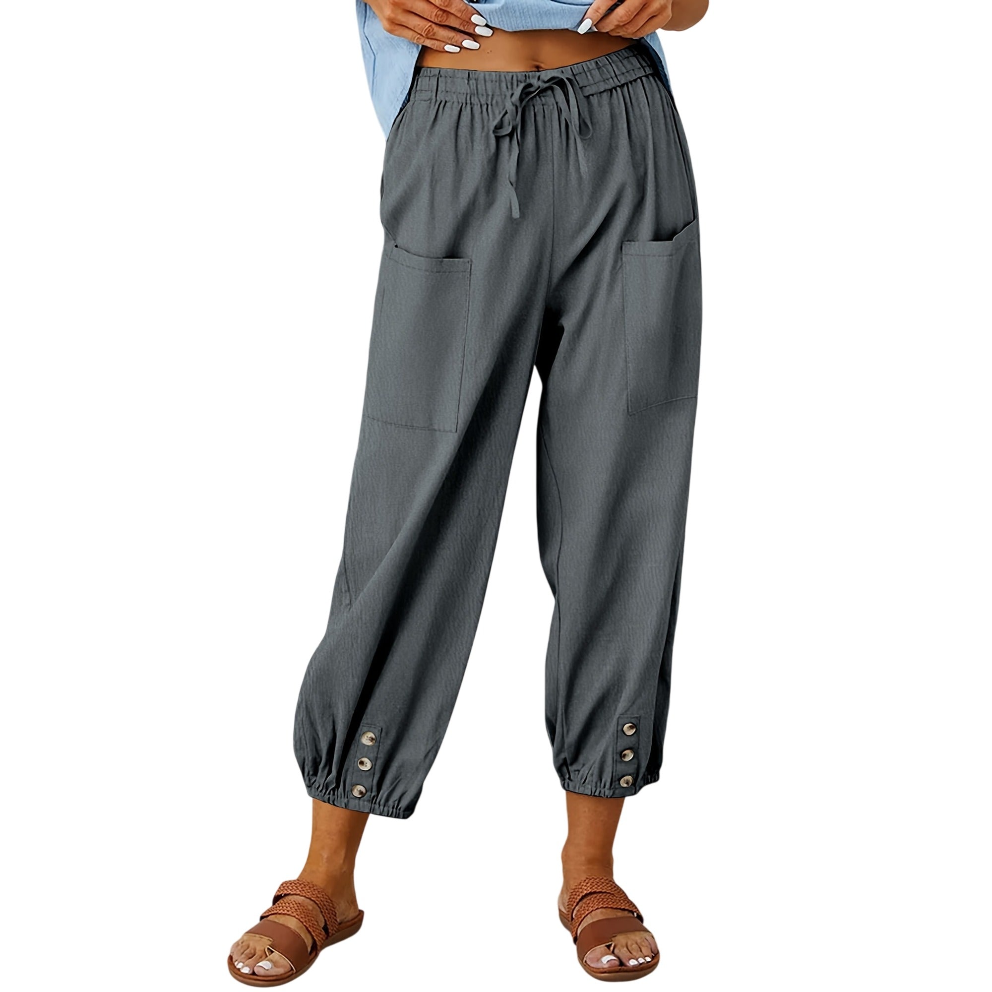Atelier Rivelle | Pantalon Capri Femme Été Ample Léger Taille Coulissante