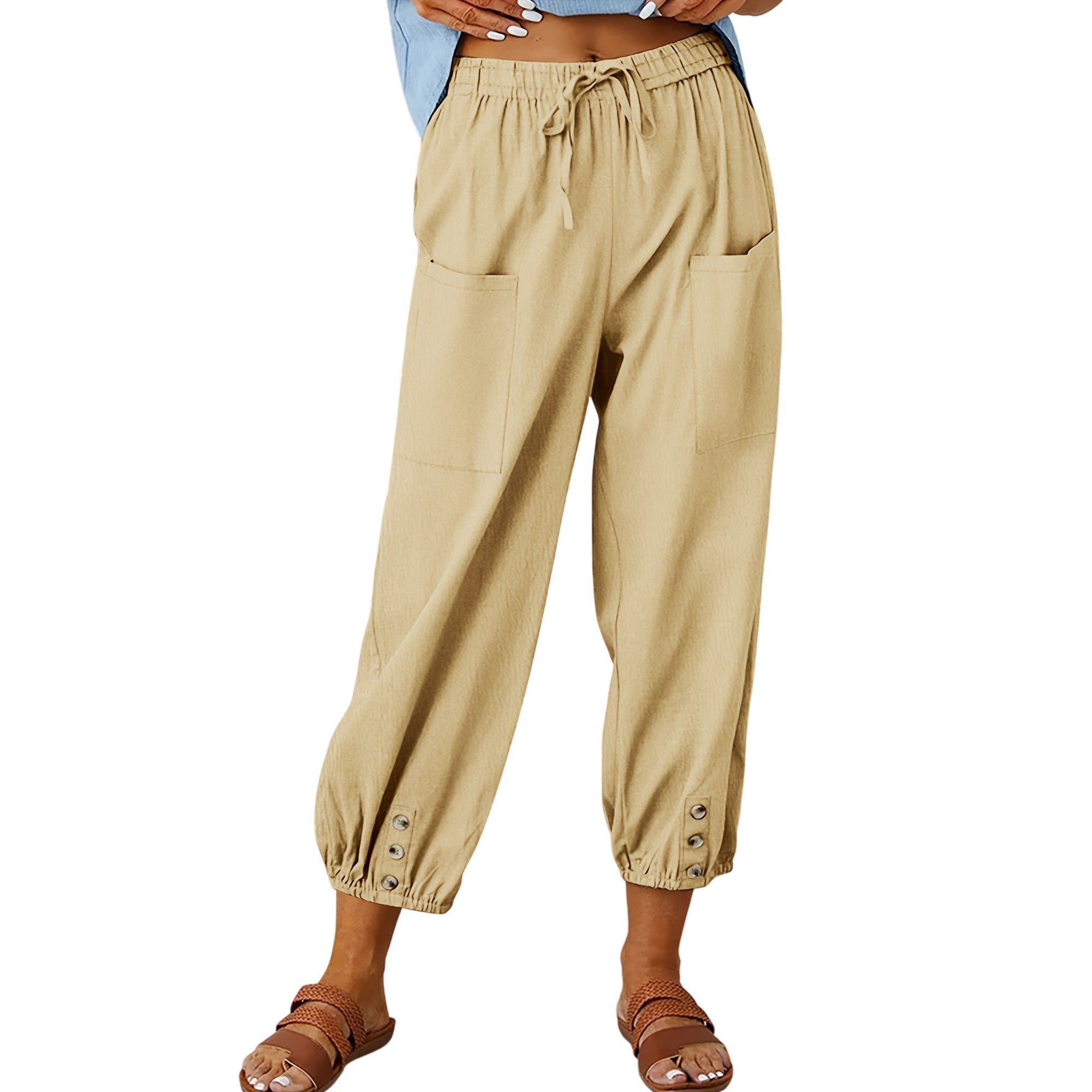 Atelier Rivelle | Pantalon Capri Femme Été Ample Léger Taille Coulissante