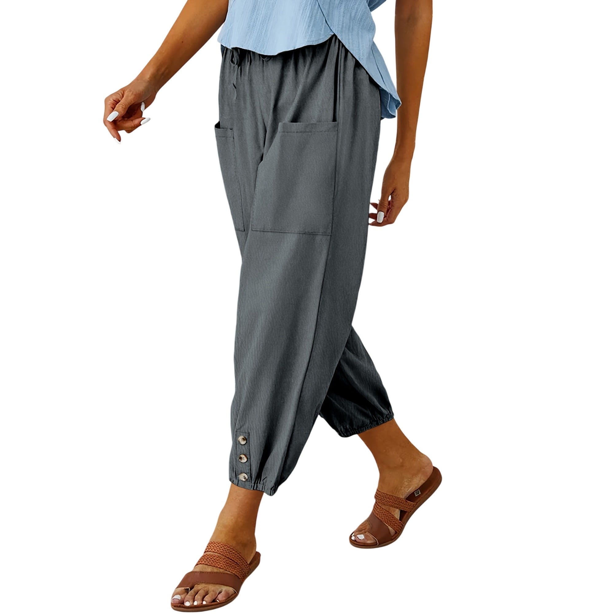 Atelier Rivelle | Pantalon Capri Femme Été Ample Léger Taille Coulissante