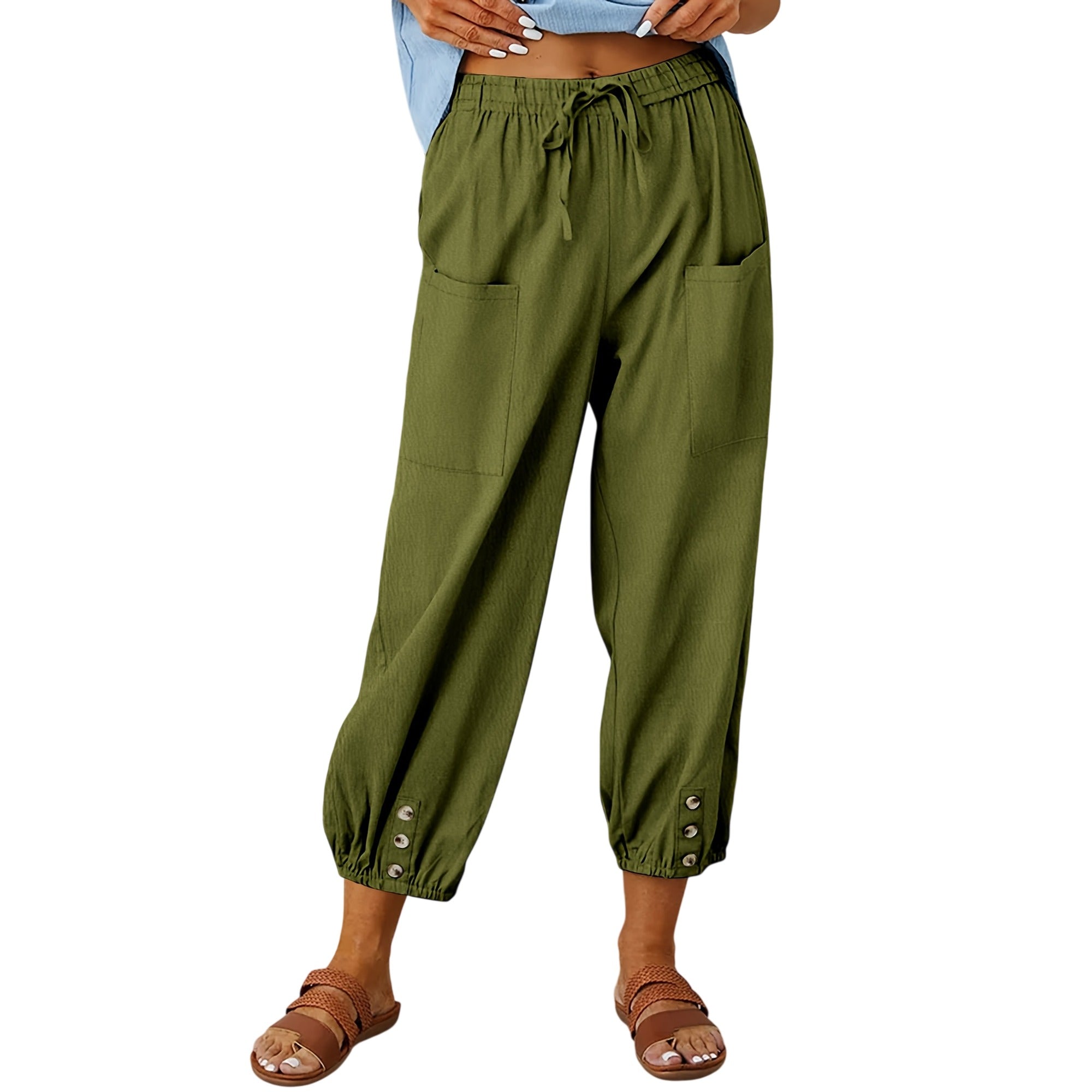Atelier Rivelle | Pantalon Capri Femme Été Ample Léger Taille Coulissante