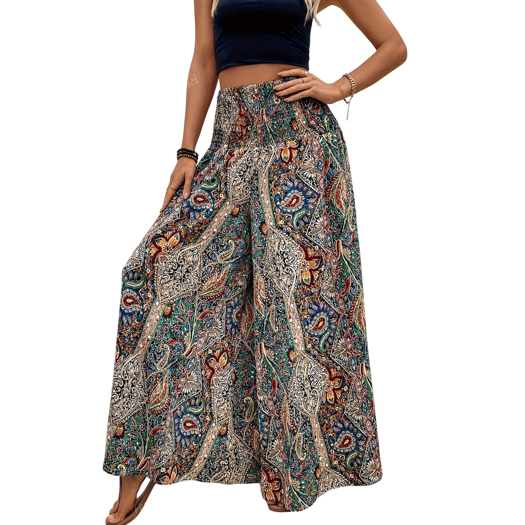 Atelier Rivelle | Pantalon Femme Bohème Taille Haute Élastique Fluide