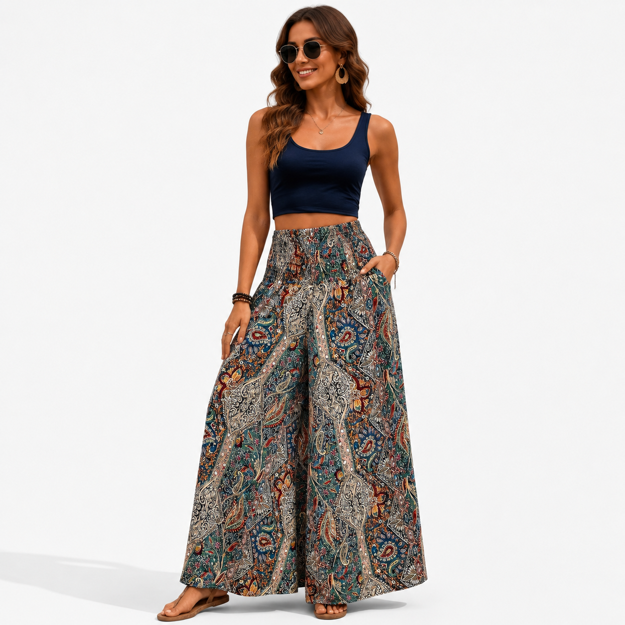Atelier Rivelle | Pantalon Femme Bohème Taille Haute Élastique Fluide