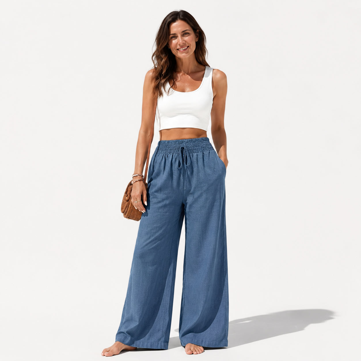 Atelier Rivelle | Pantalon Large Femme Fluide Taille Froncée Élégant Confort