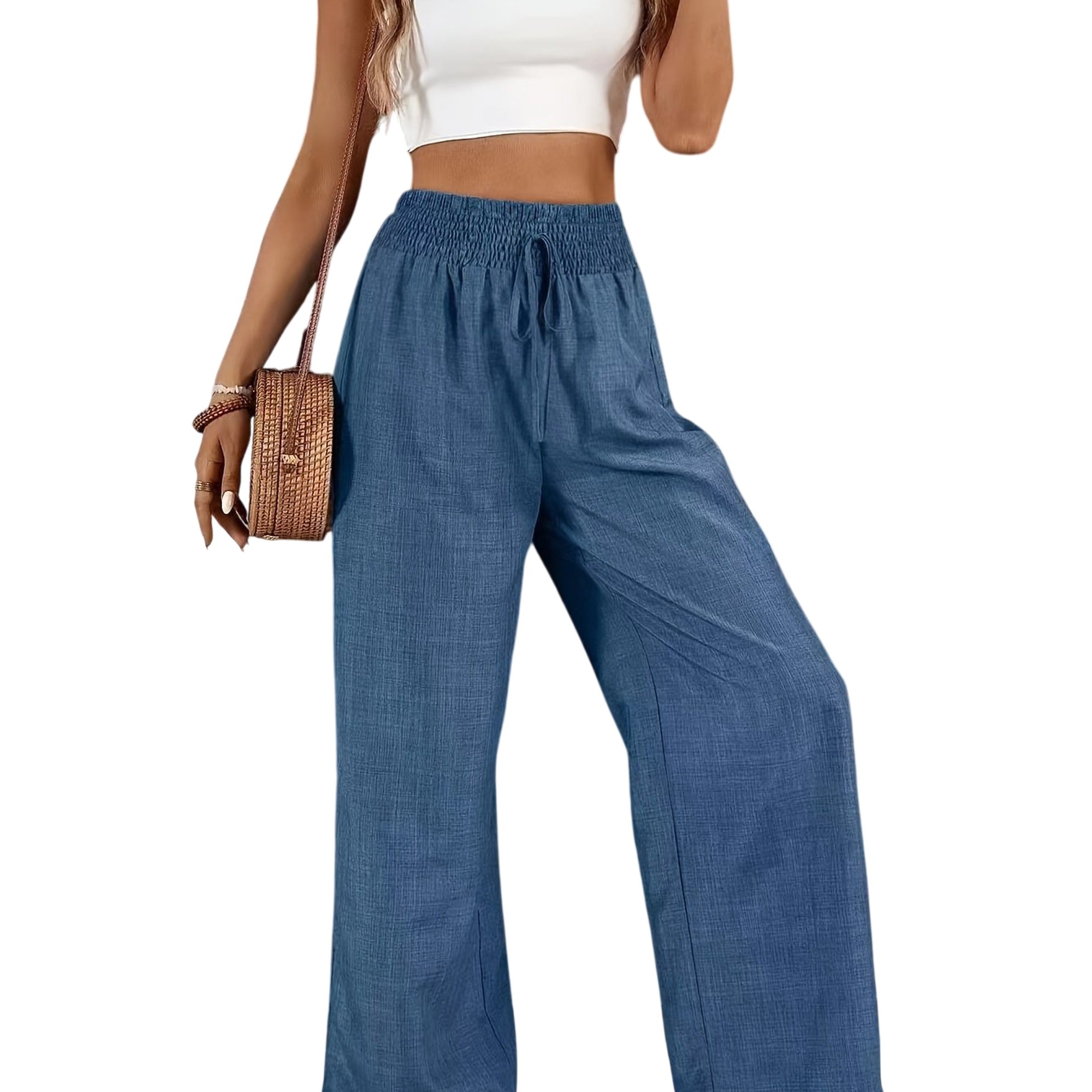 Atelier Rivelle | Pantalon Large Femme Fluide Taille Froncée Élégant Confort
