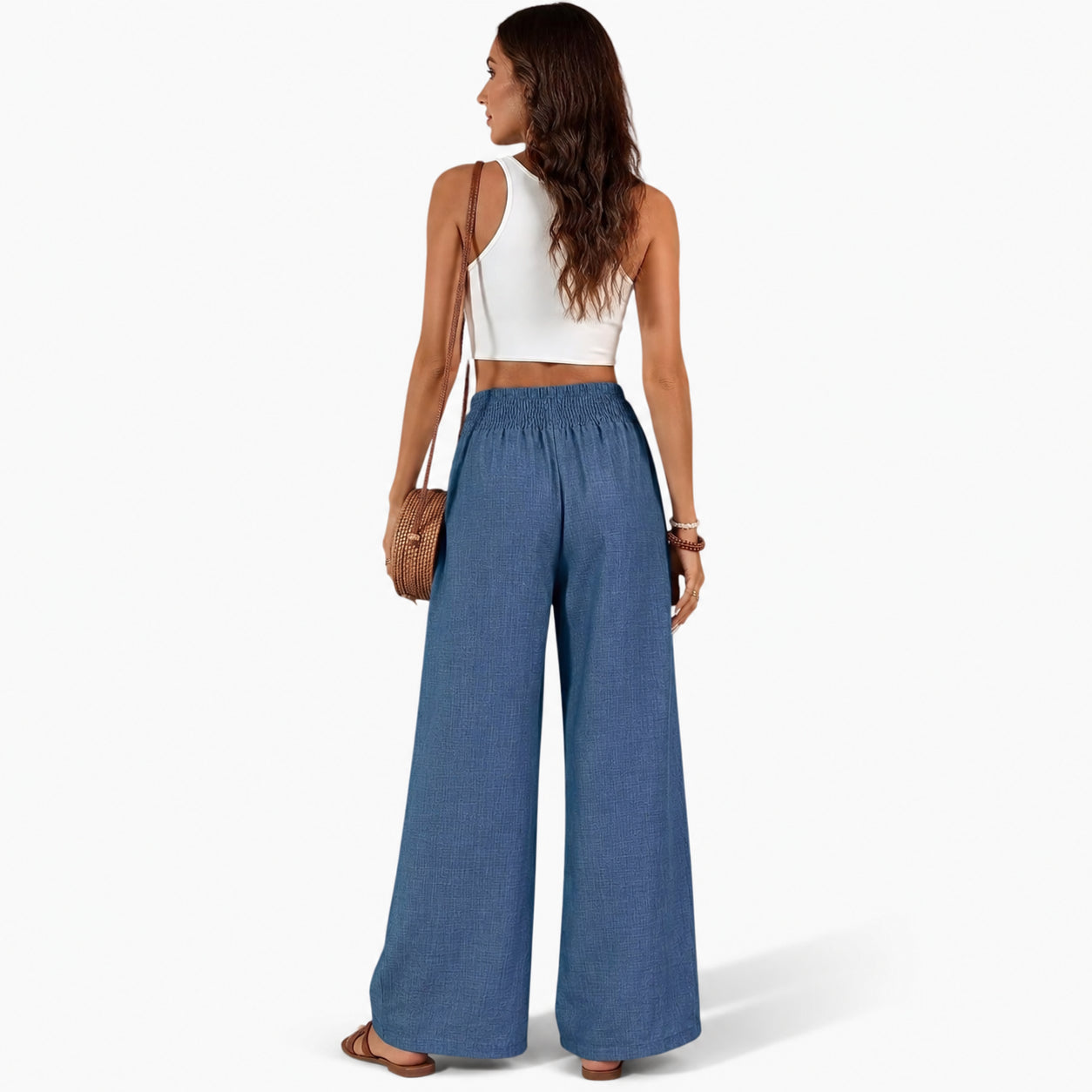 Atelier Rivelle | Pantalon Large Femme Fluide Taille Froncée Élégant Confort